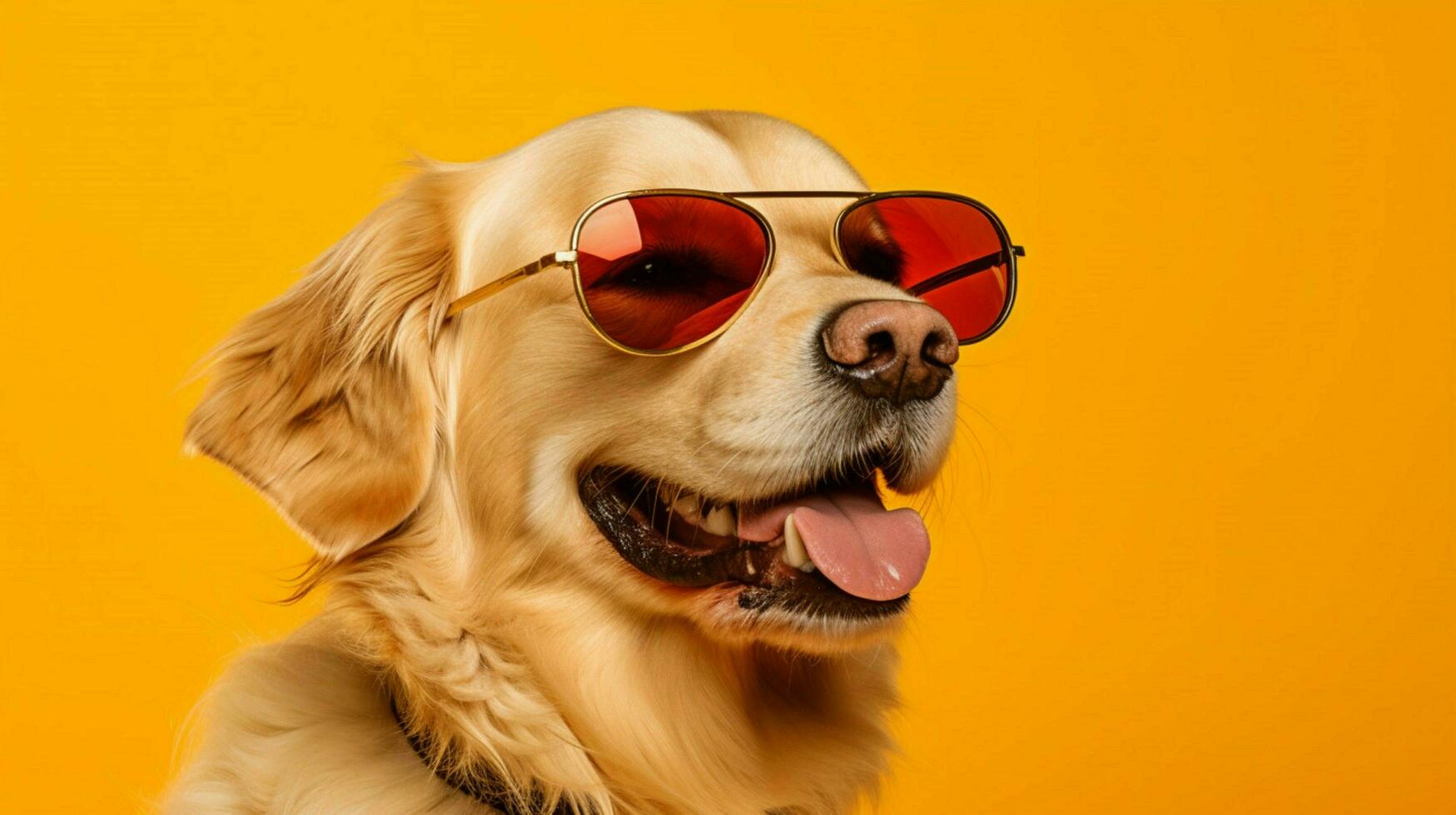 a golden retriever dog wearing sunglasses on a ye photo
