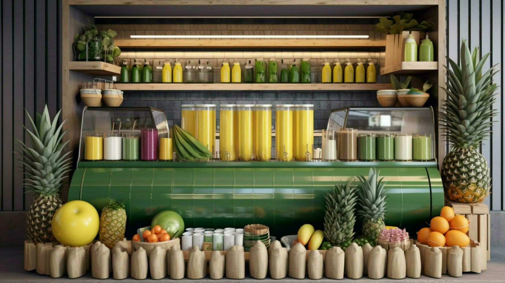 a juice bar featuring fresh vegetable and fruit photo