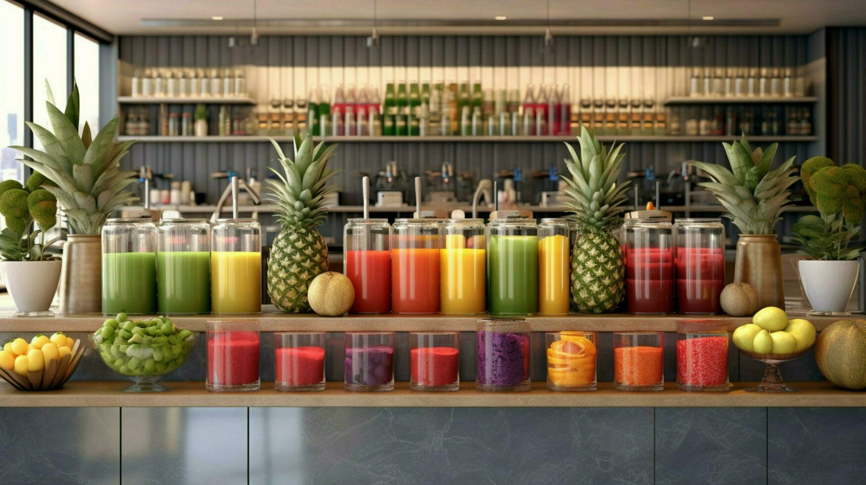 a juice bar featuring fresh vegetable and fruit photo