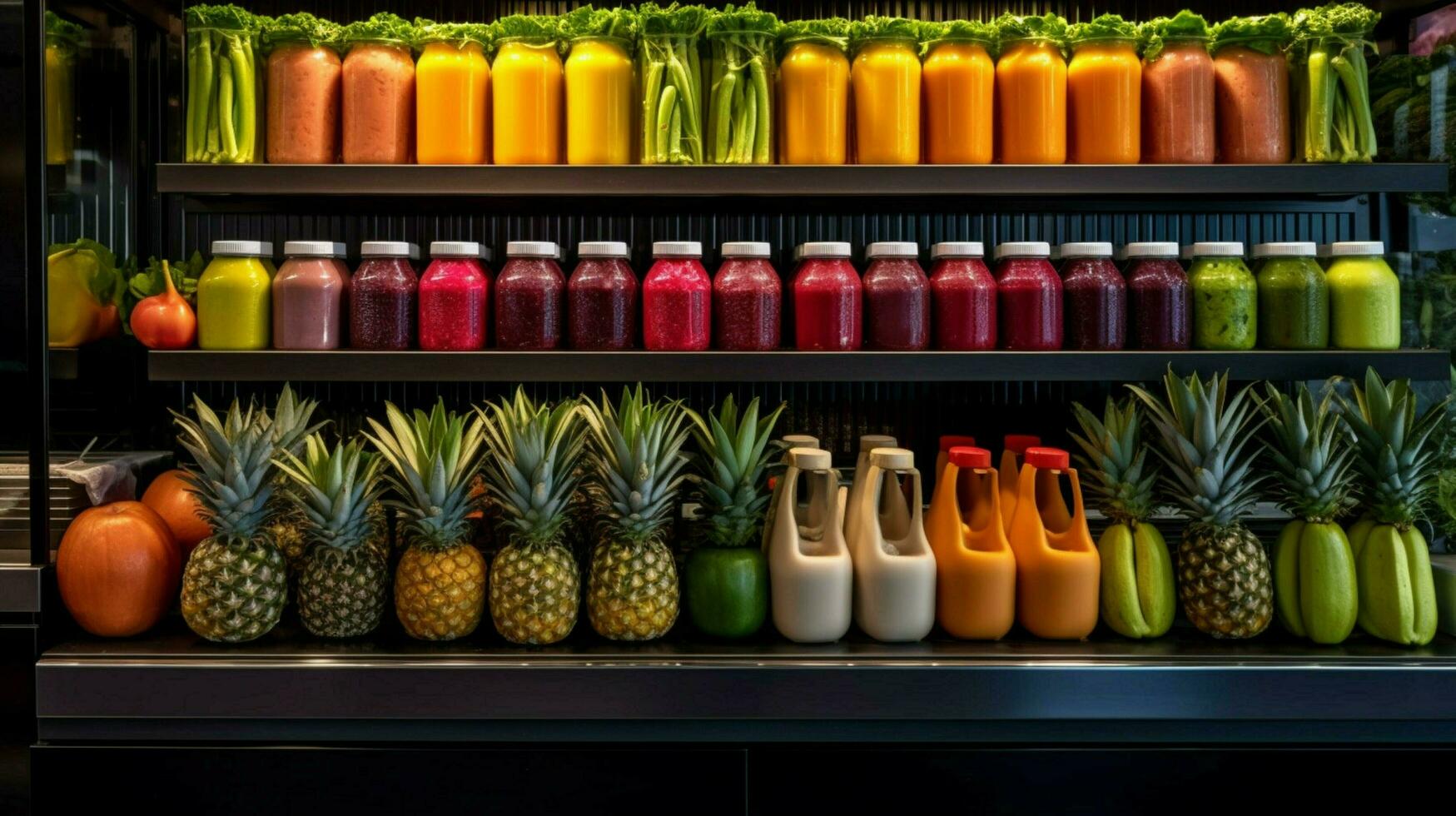 a juice bar featuring fresh vegetable and fruit photo