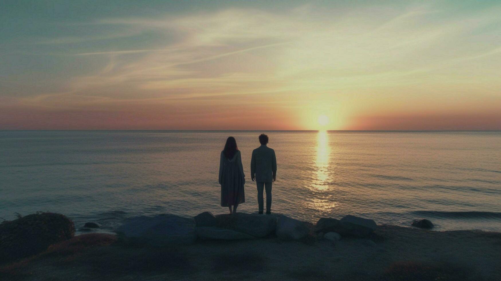 a man and a girl are looking at the sea photo