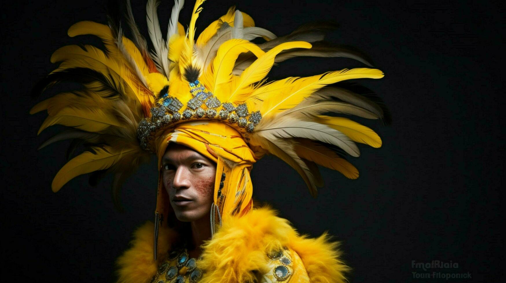 a man in a bird costume with a yellow feathered h photo