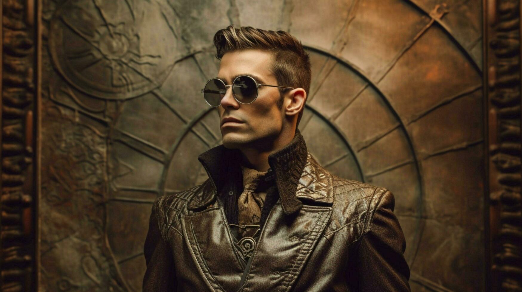 un hombre en un Steampunk estilo chaqueta y lentes ingenio foto