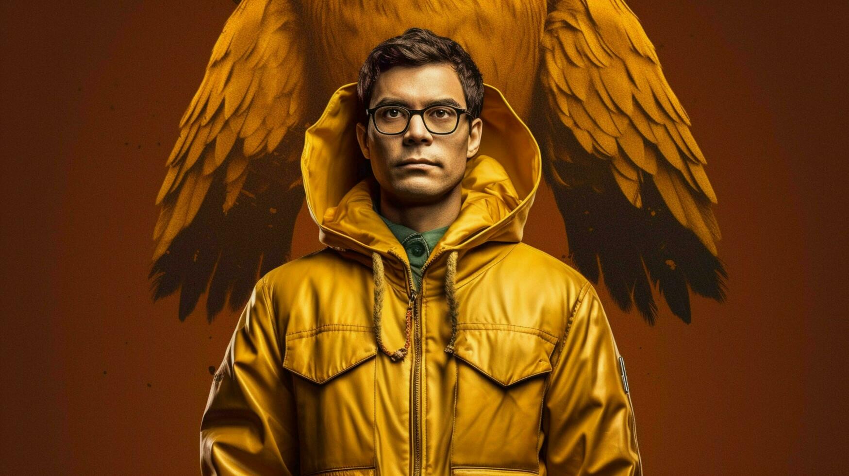 a man in a yellow jacket with the word falcon on photo