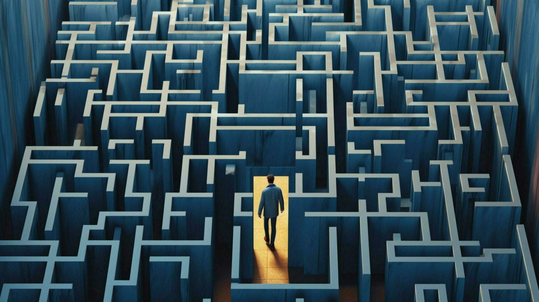 a man walks through a maze with the door open photo