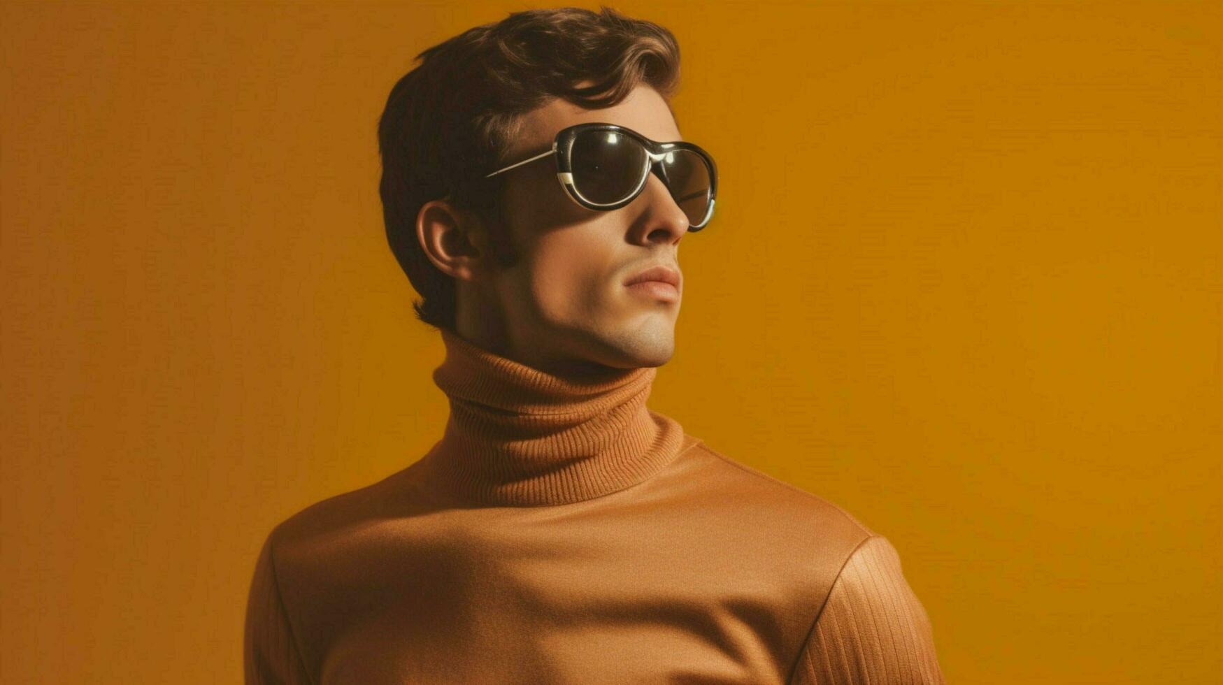 a man wearing a brown turtleneck and a beige turt photo