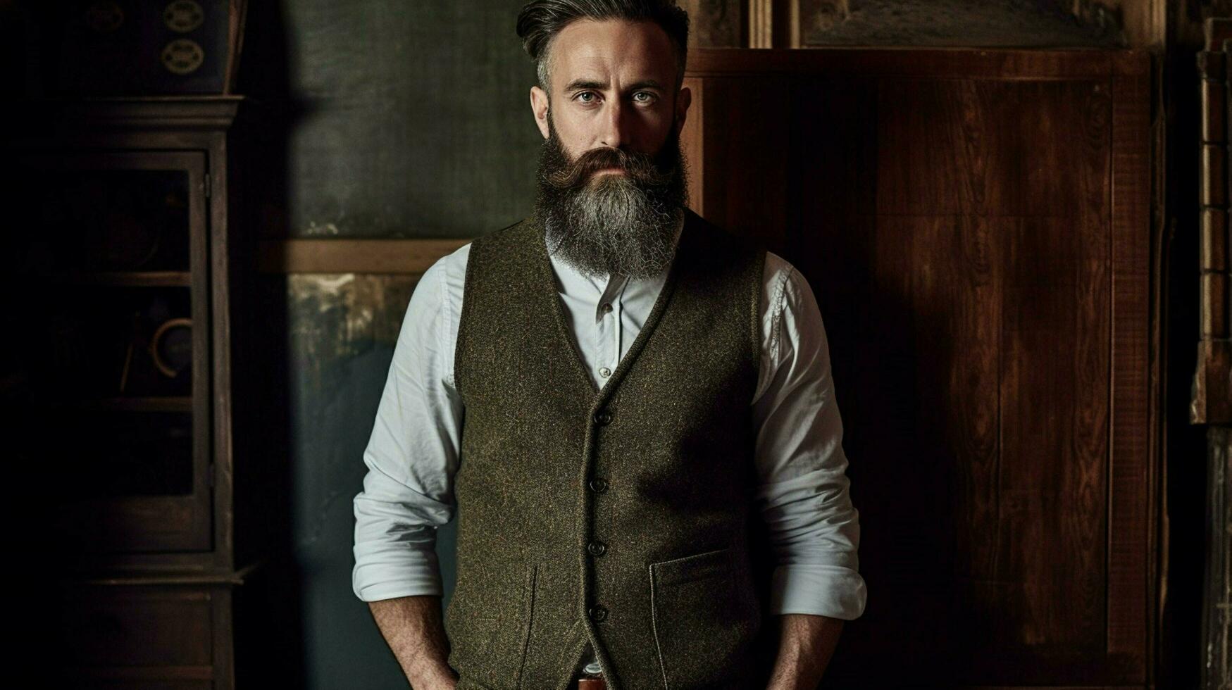 a man wearing a vest from the brand wool company photo