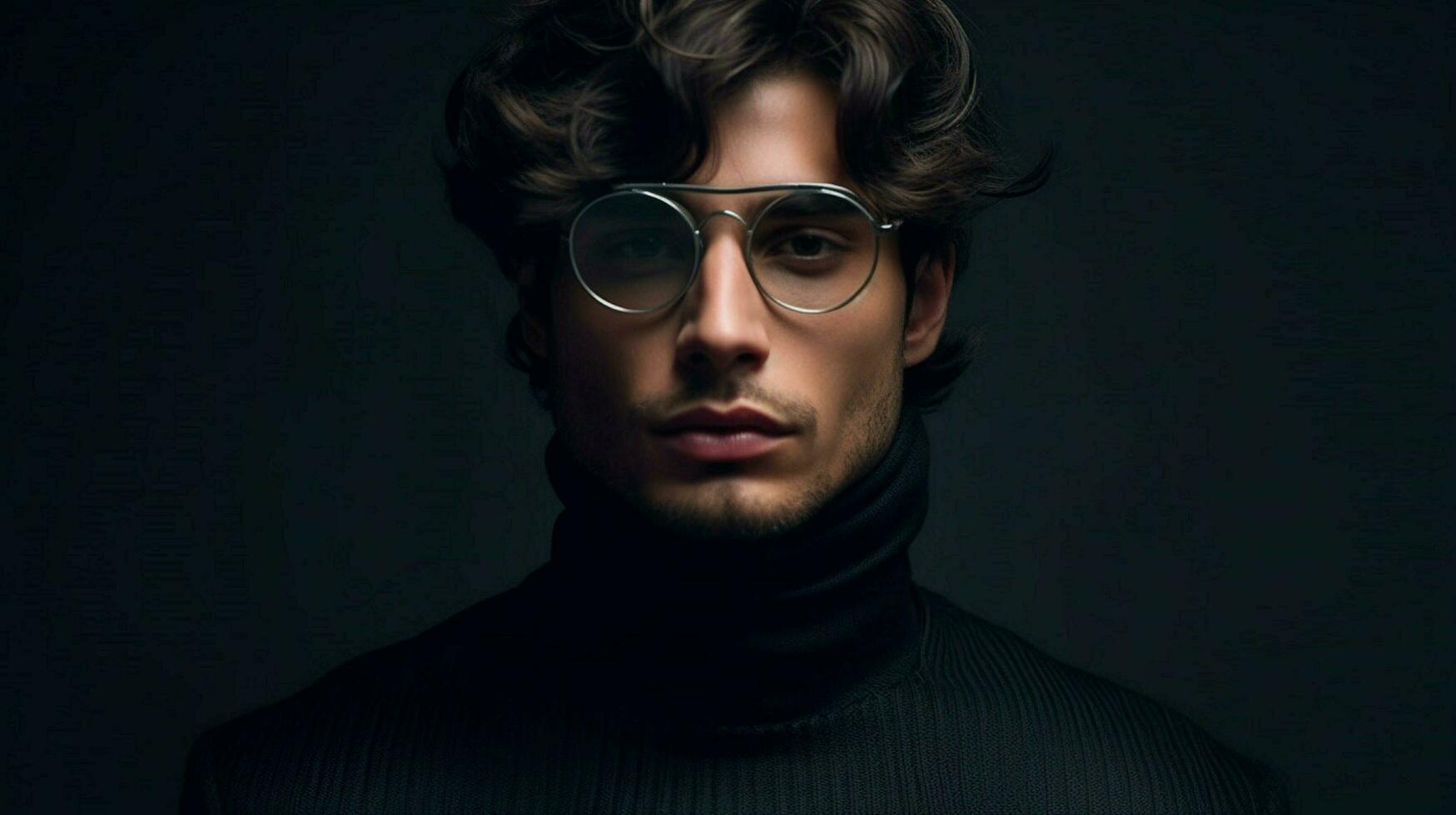 a man wearing glasses and a black turtleneck photo