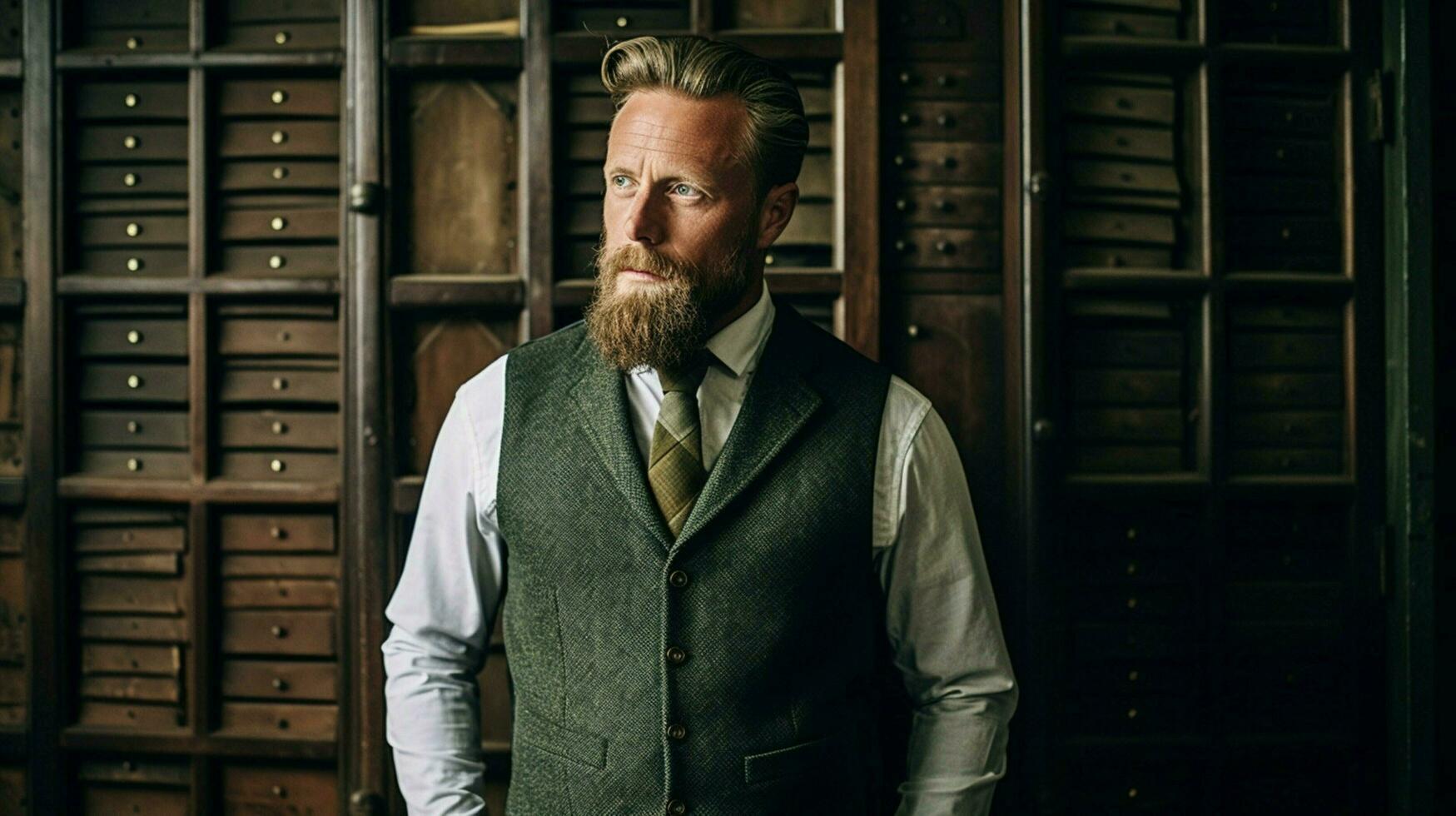 a man wearing a vest from the brand wool company photo