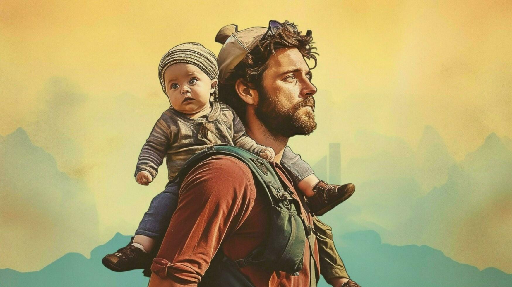 a man with a baby on his back photo