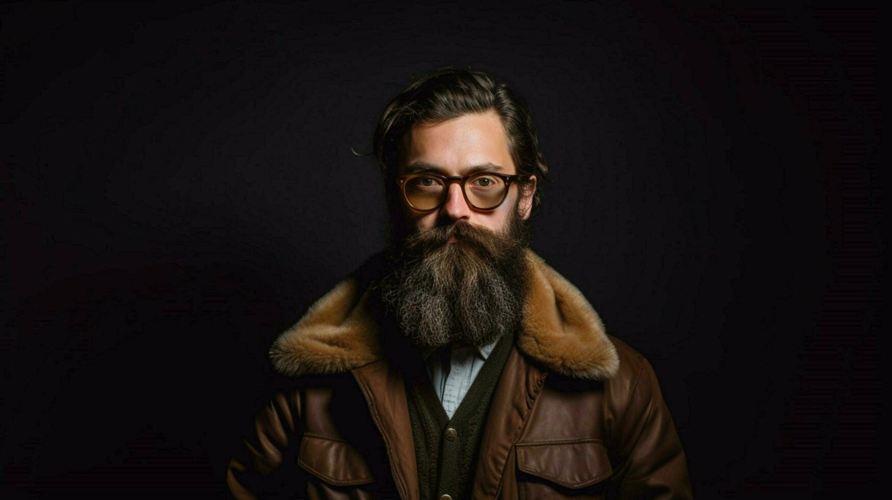a man with a beard and glasses is wearing a jacket photo