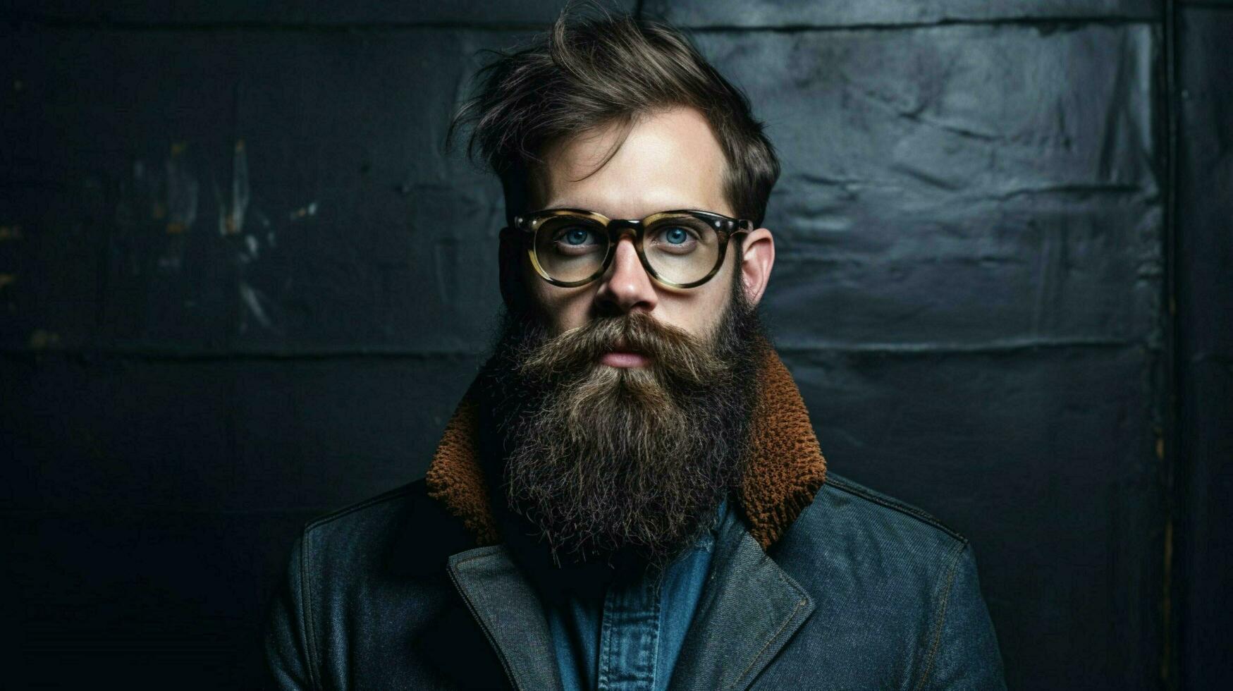 un hombre con un barba y lentes mira a el cámara foto