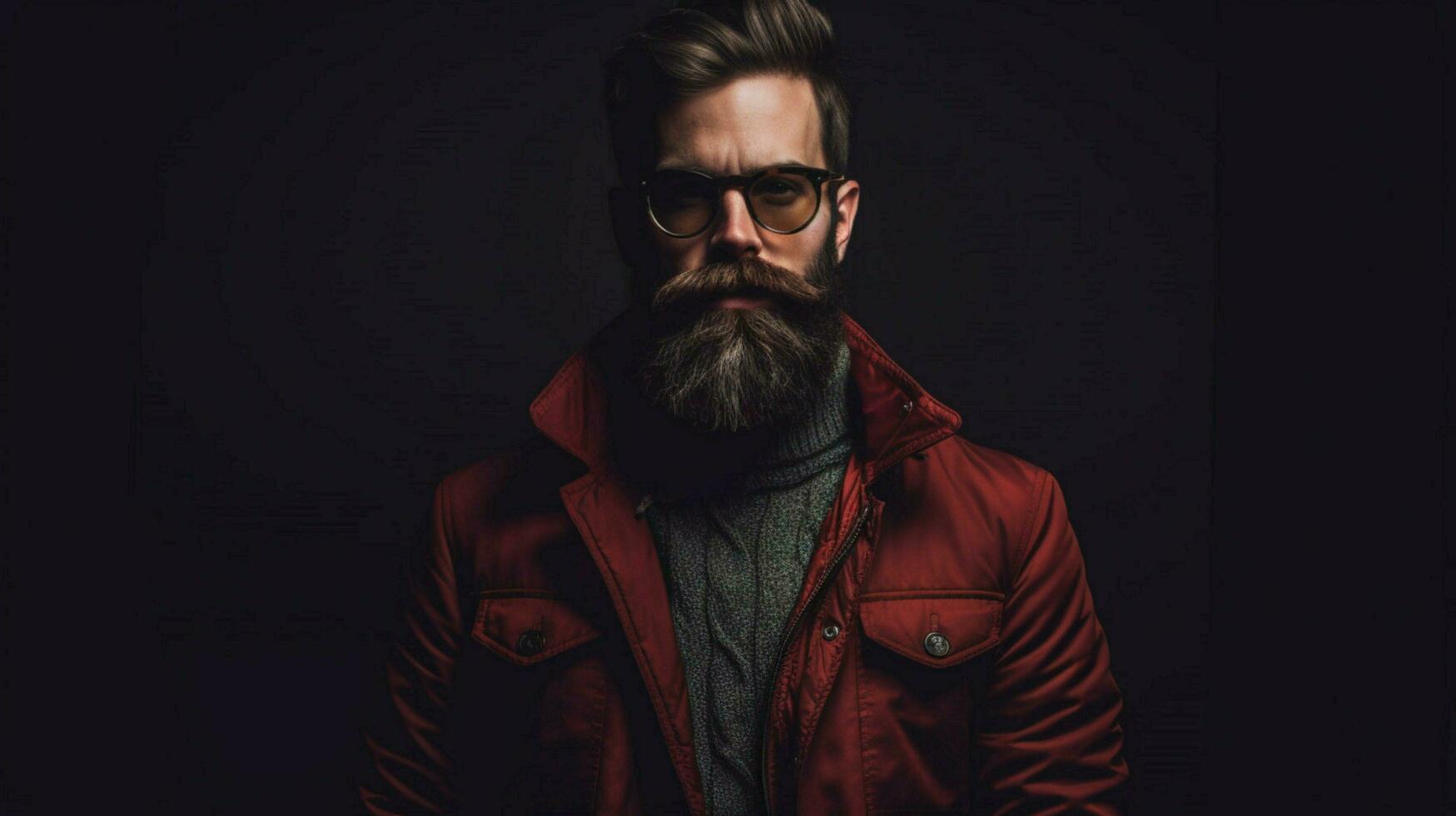 a man with a beard and glasses is wearing a jacket photo