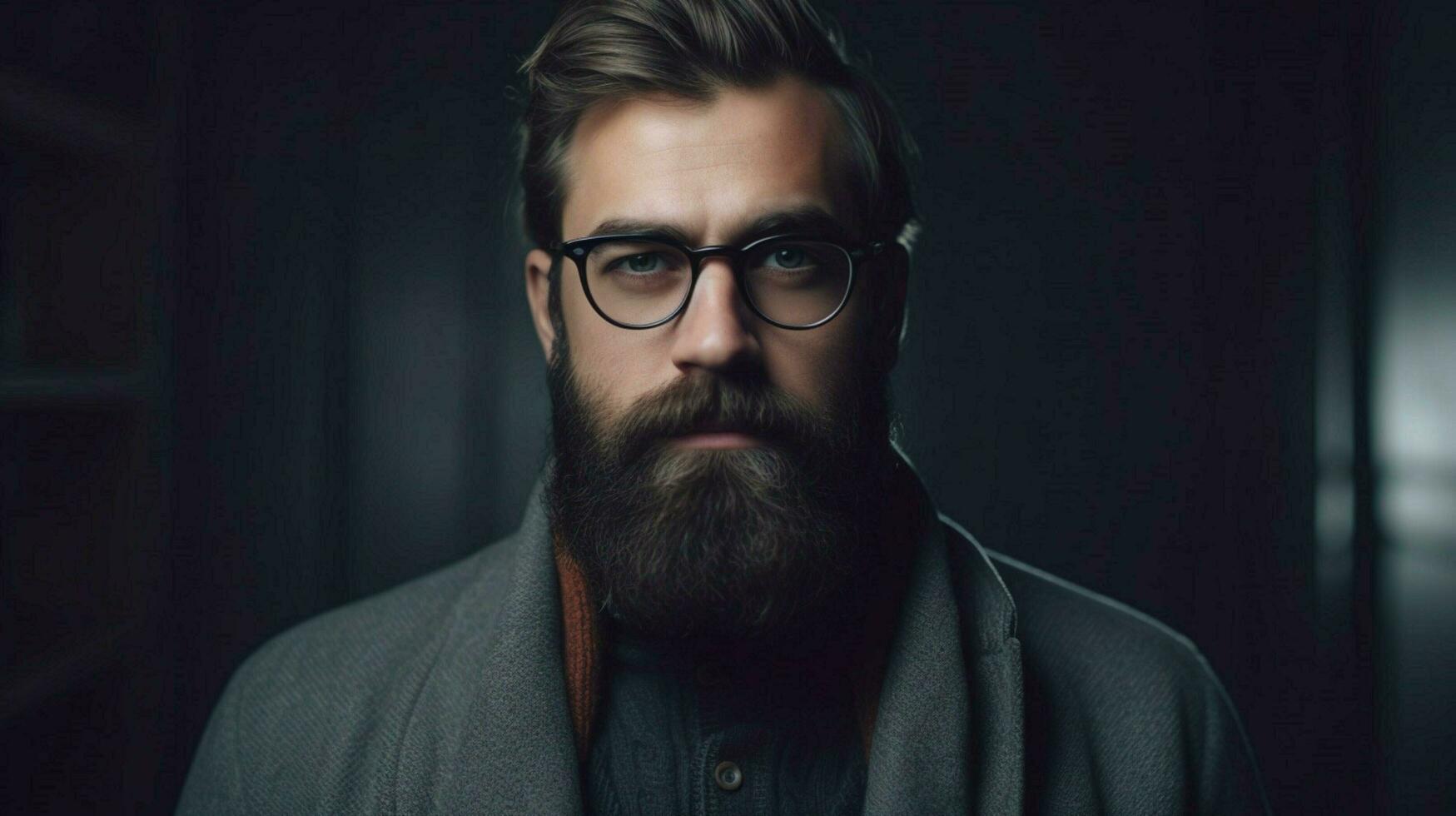 a man with a beard and glasses looks at the camera photo