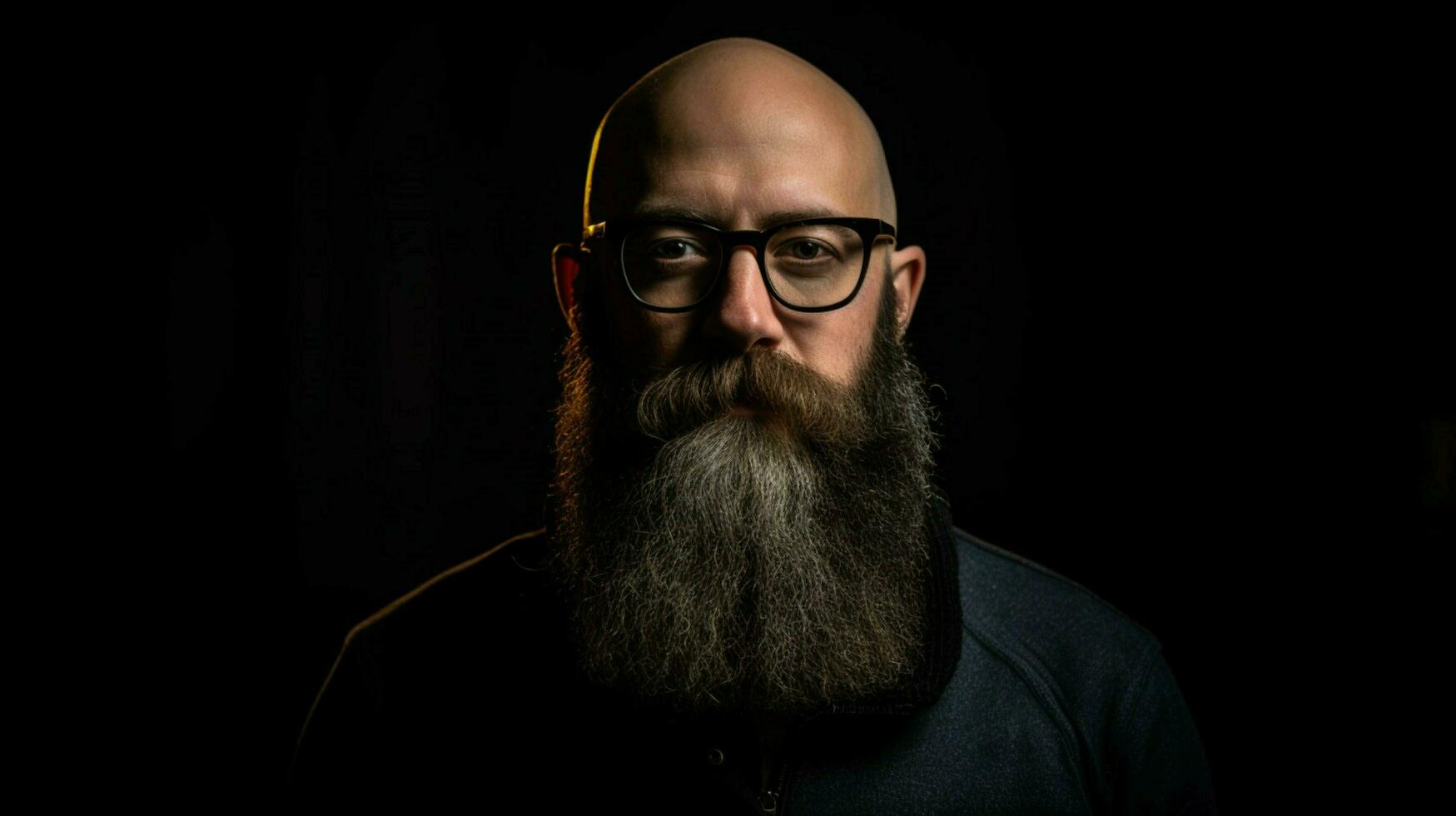 a man with a beard and glasses stands in front photo