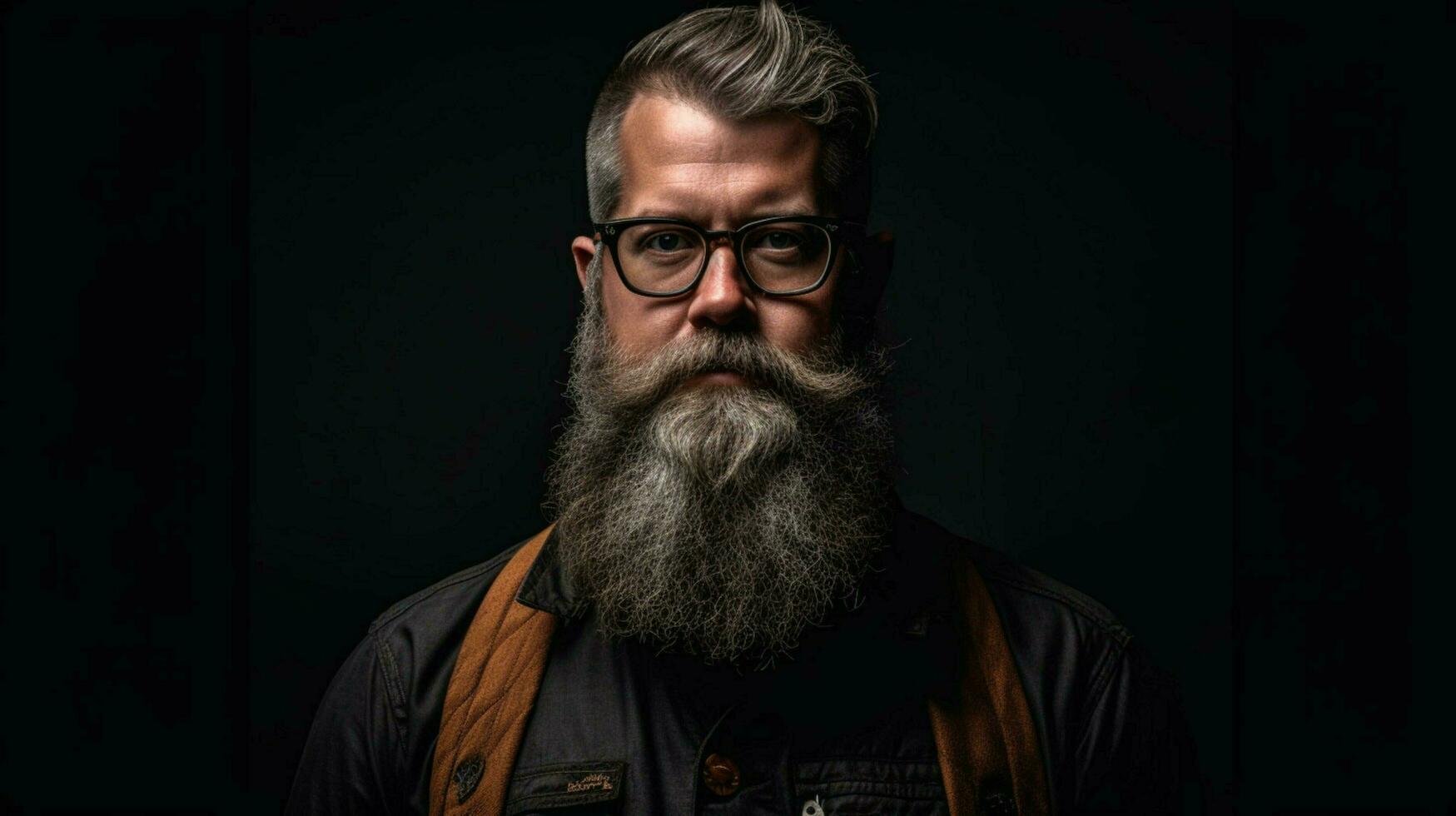 un hombre con un barba y lentes soportes en frente foto