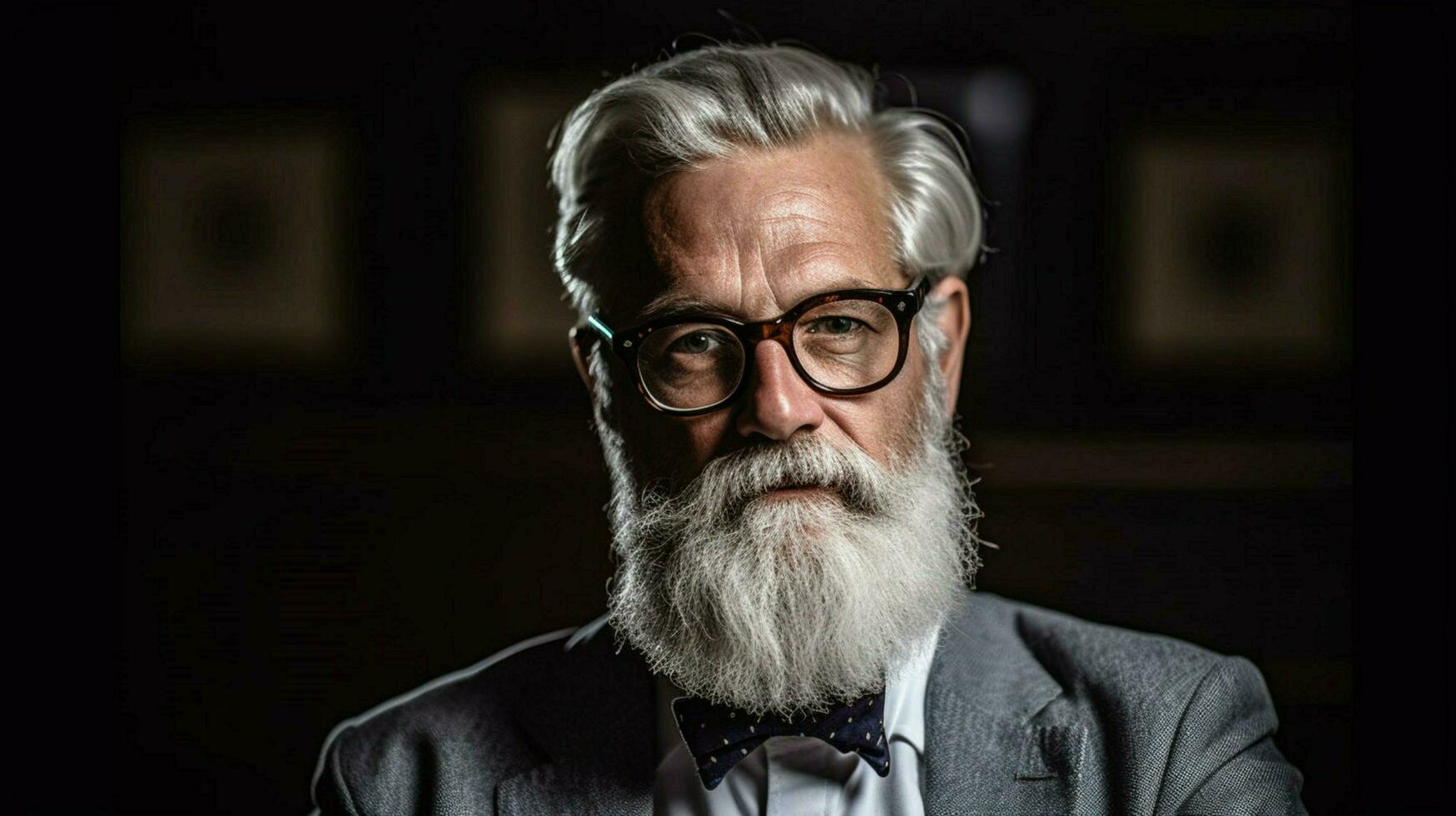 un hombre con un gris barba y lentes es mostrado foto