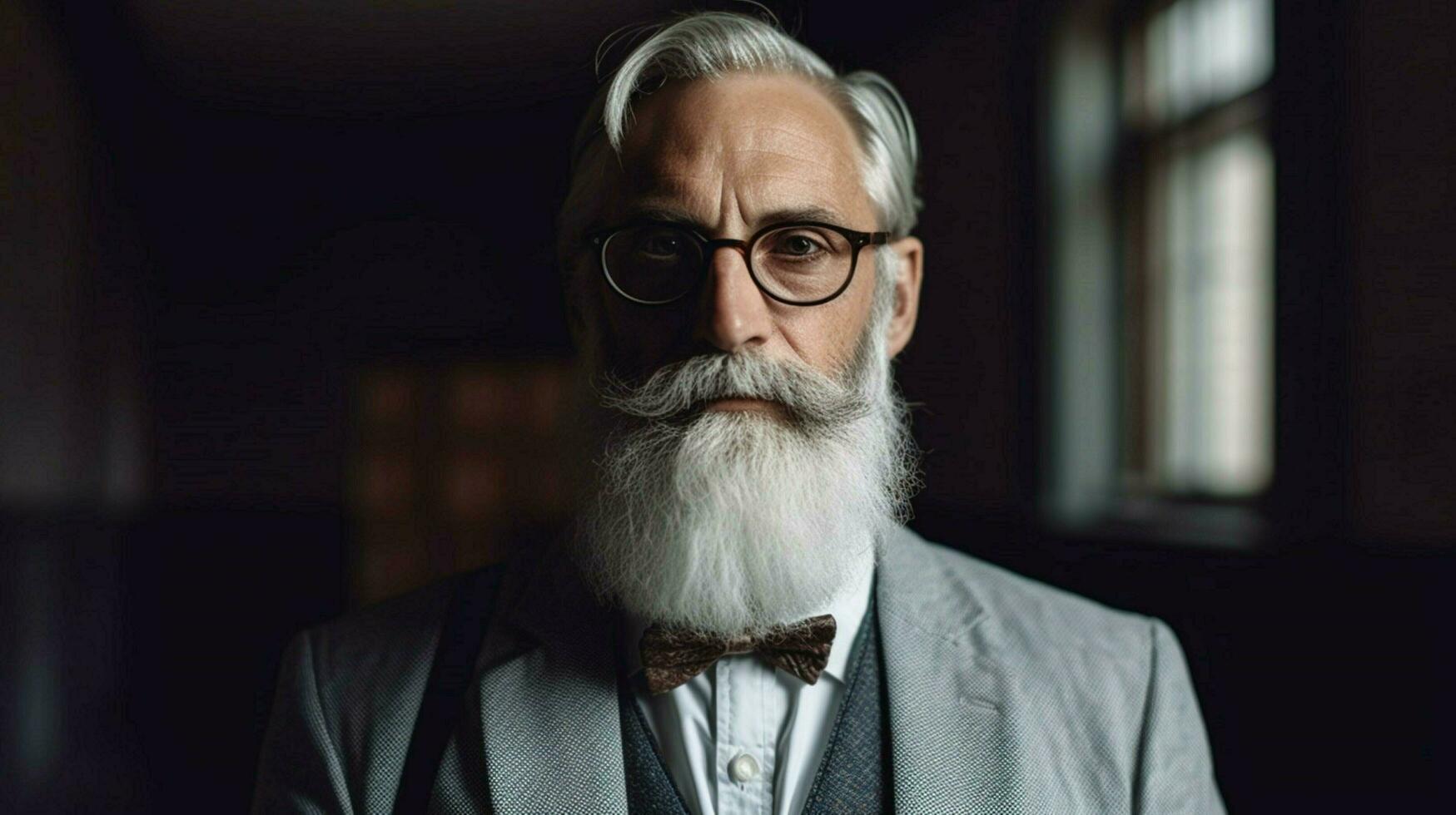 un hombre con un gris barba y lentes es mostrado foto