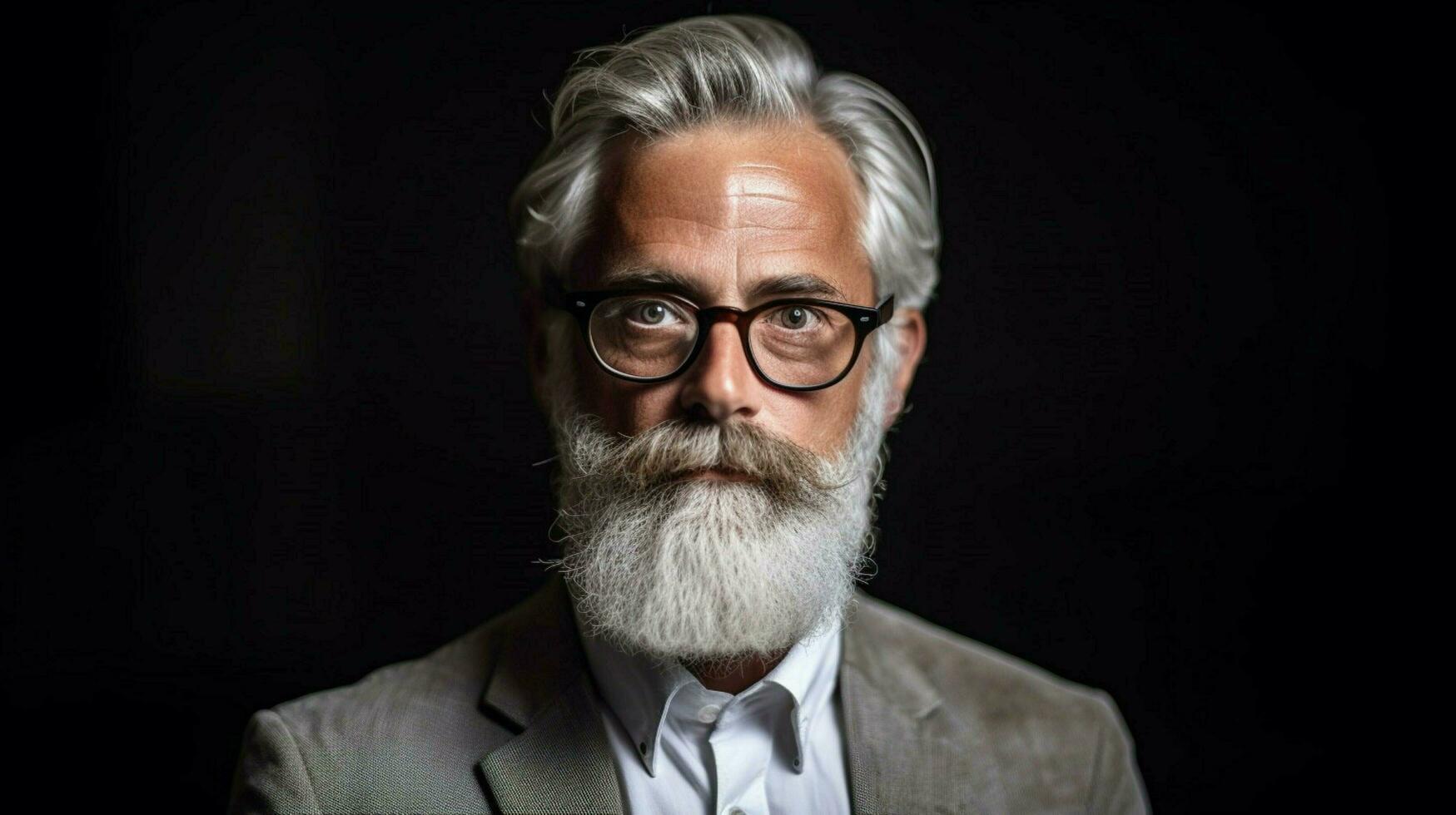 un hombre con un gris barba y lentes es mostrado foto