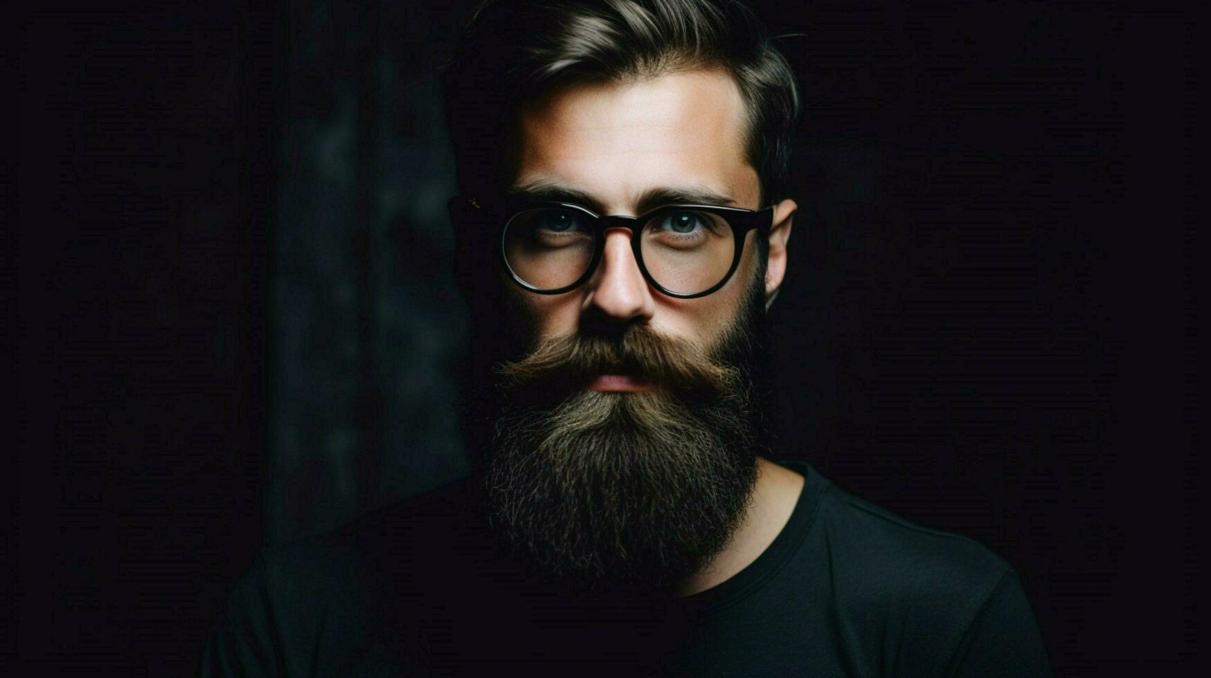 a man with glasses and a beard is wearing a black photo