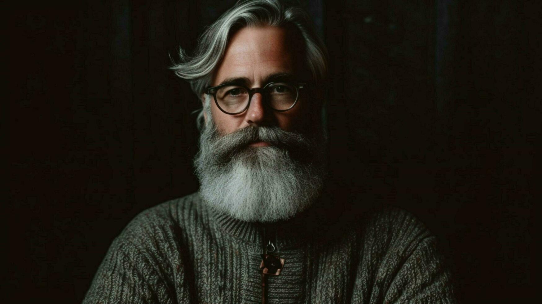 a man with glasses and a beard wearing a sweater photo