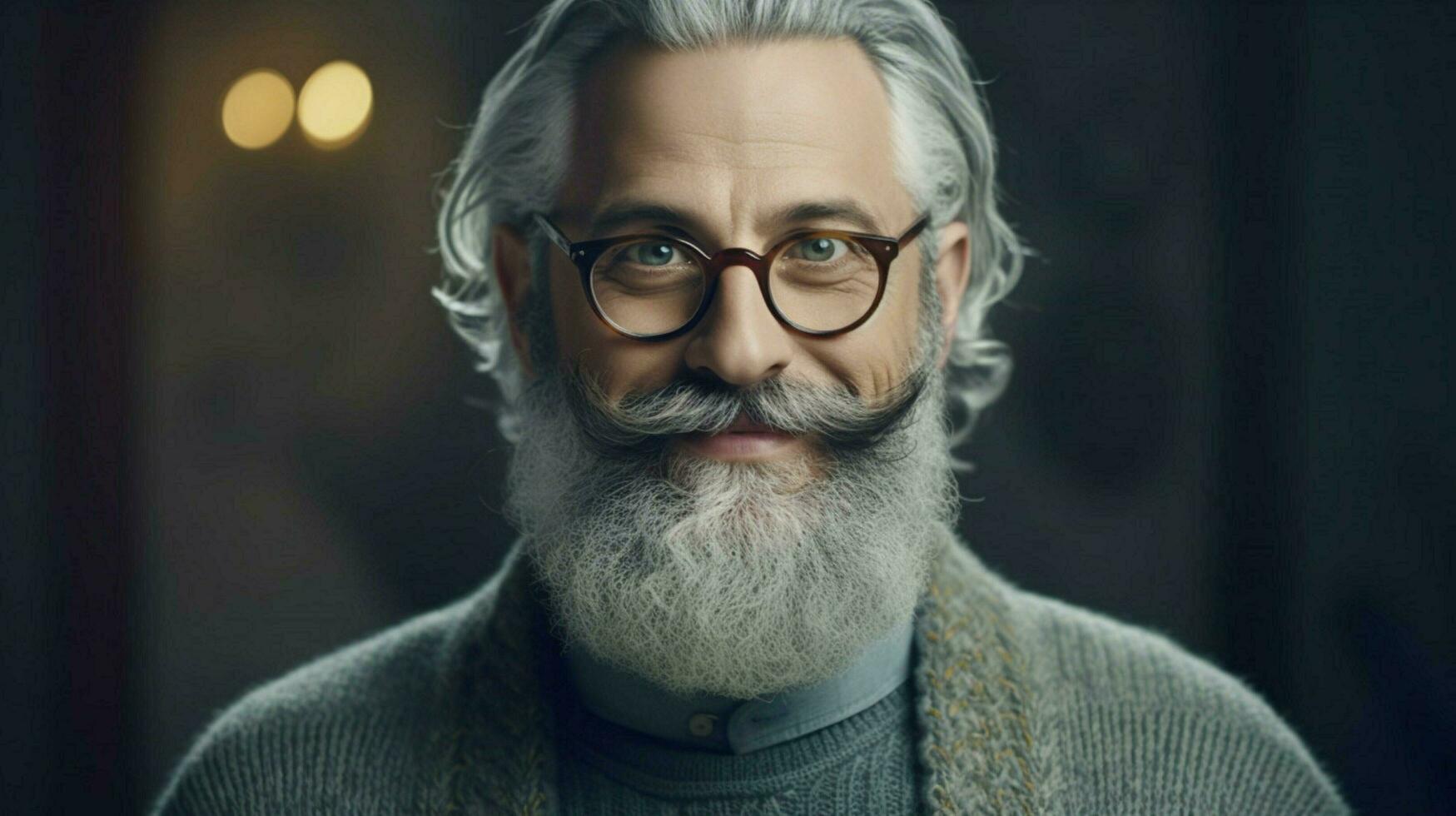a man with glasses and a beard wearing a sweater photo