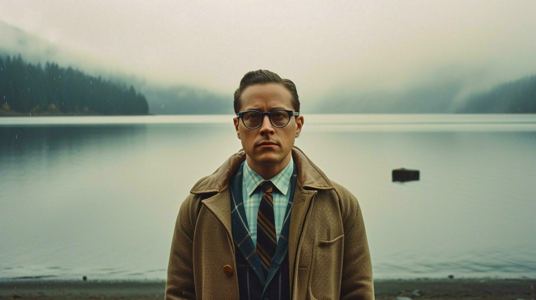 a man with glasses and a jacket stands in front photo