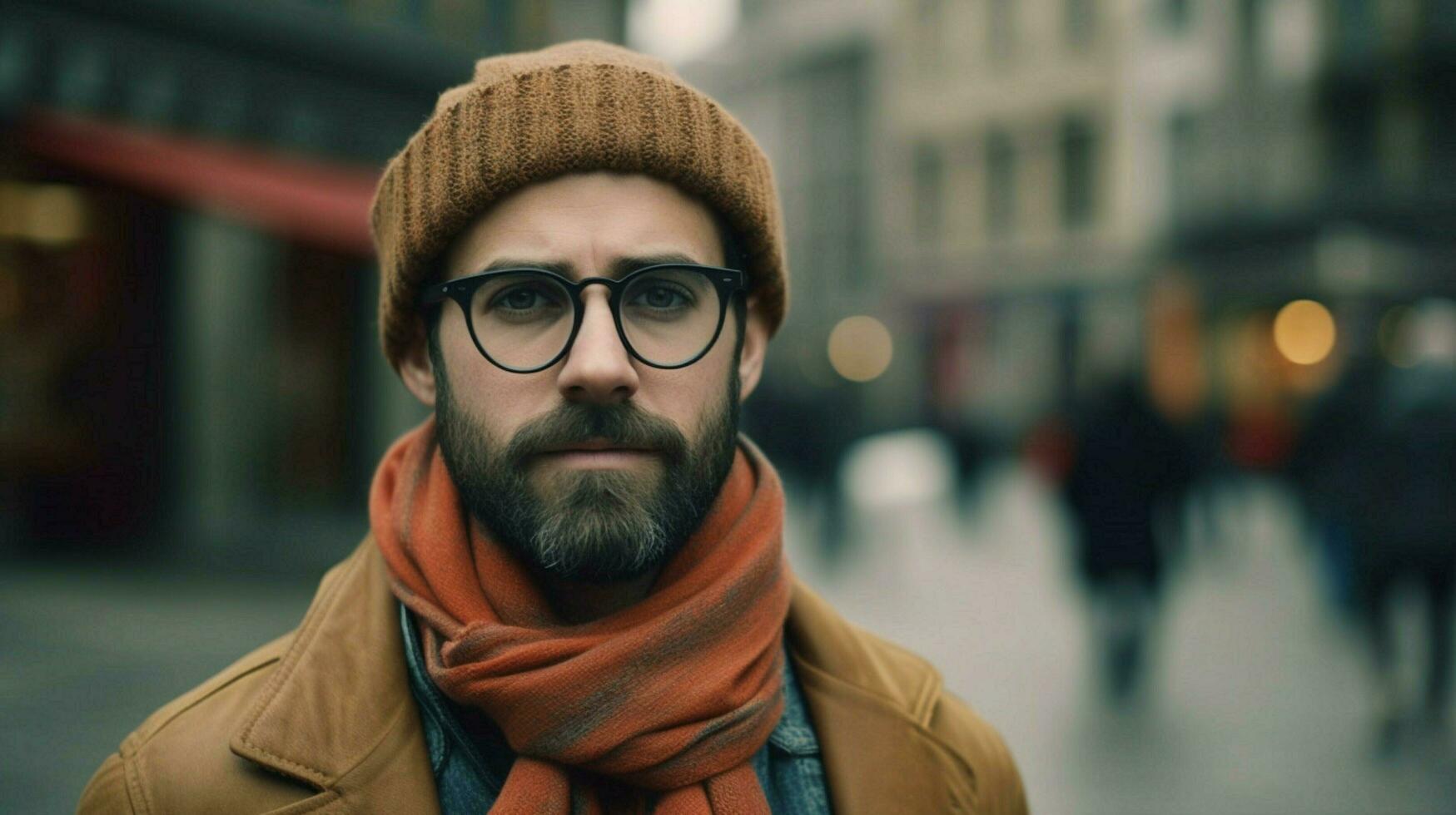 a man with glasses and a scarf is looking photo