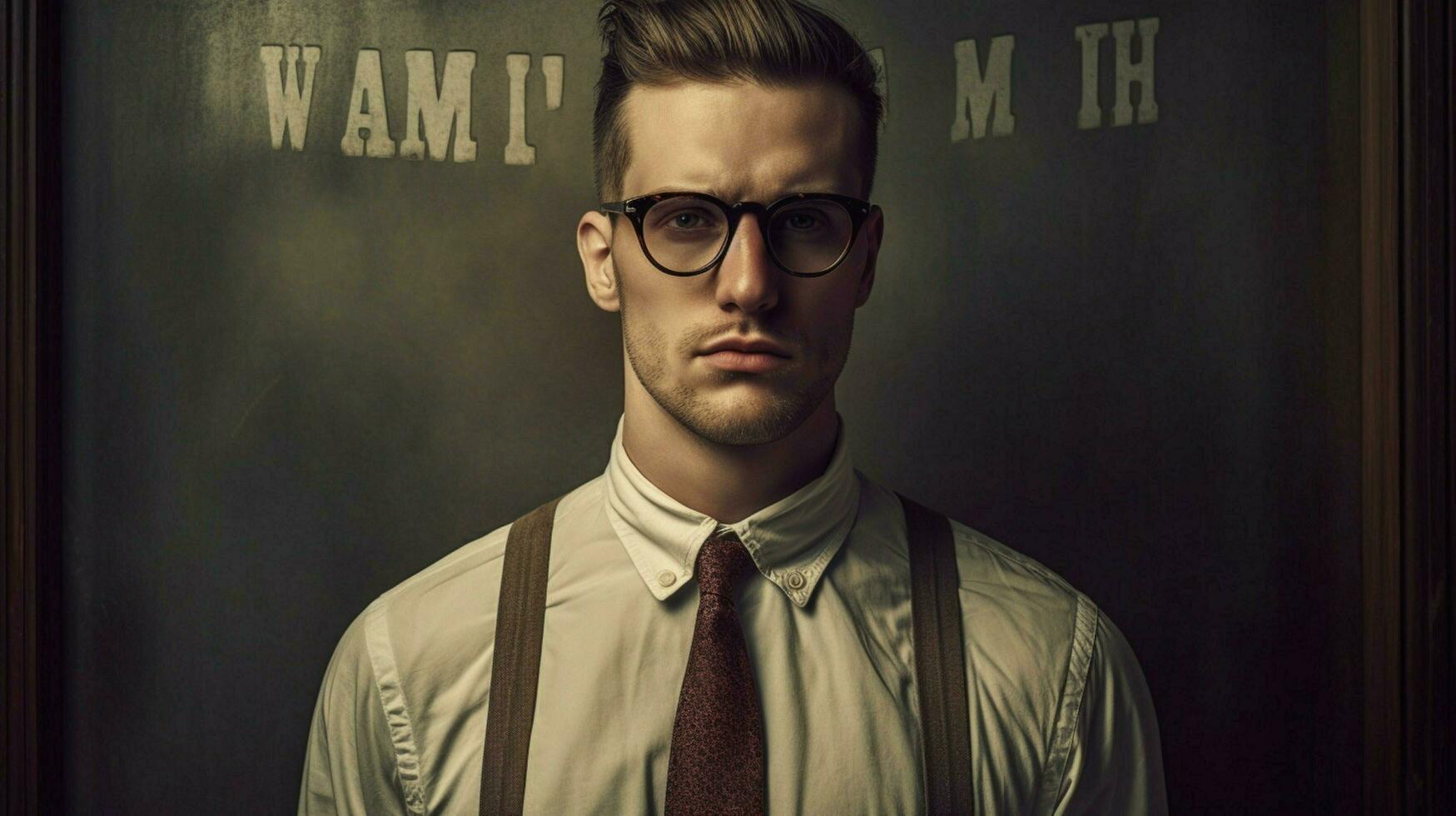 a man with glasses and a shirt that saysthe man photo