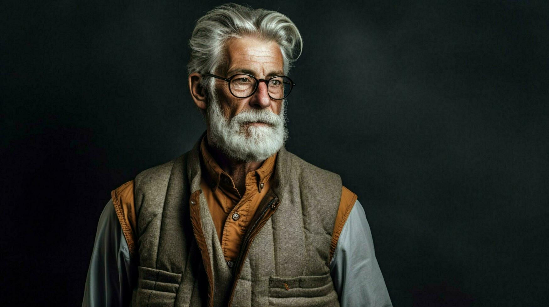 un hombre con gris pelo y lentes con un marrón foto