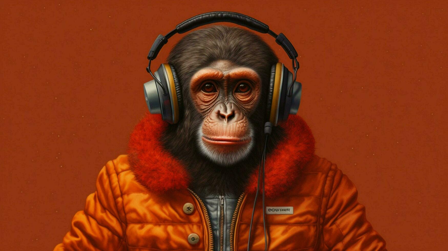 a monkey with a jacket and headphones is wearing photo