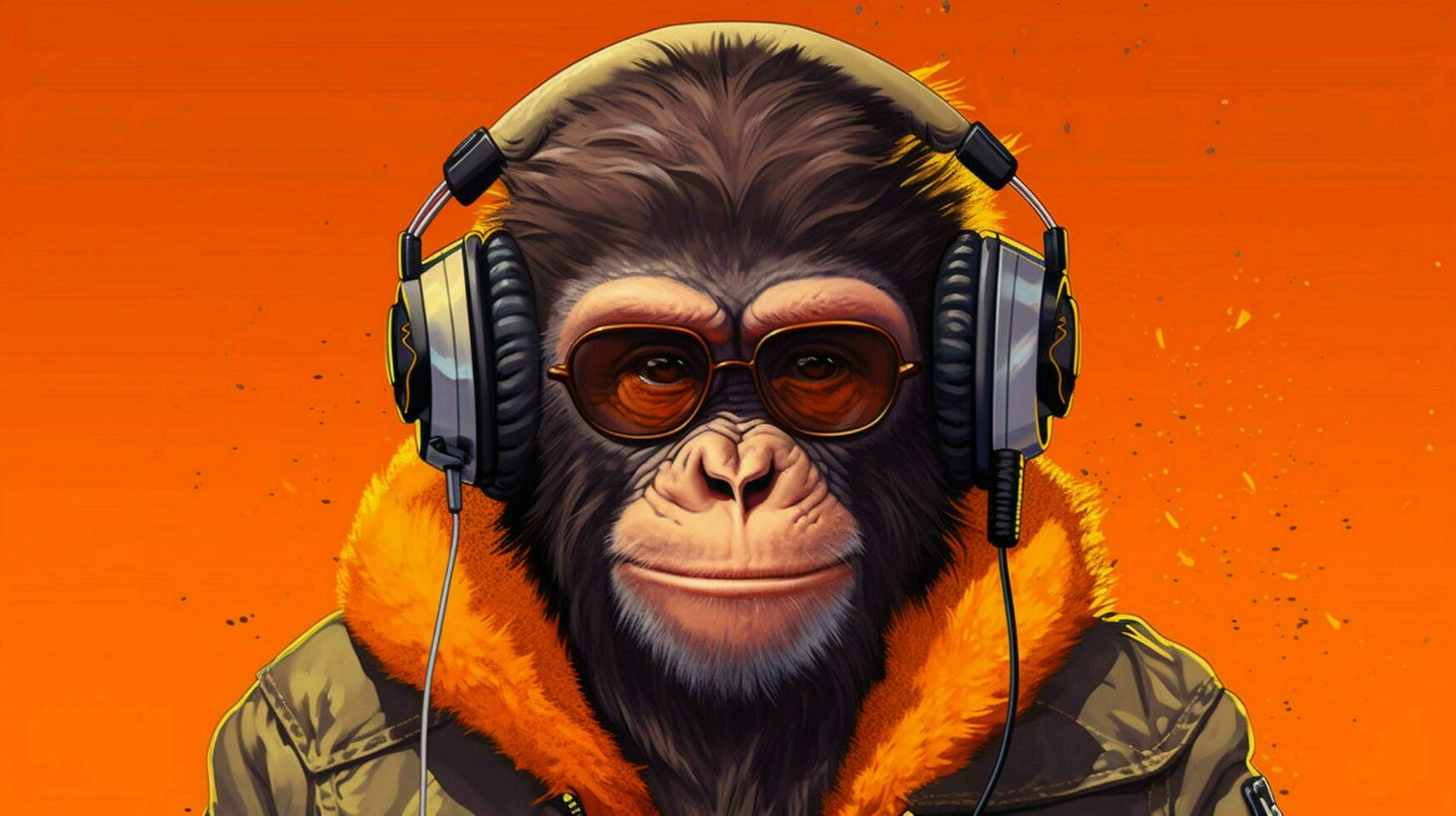 a monkey with a jacket and headphones is wearing photo
