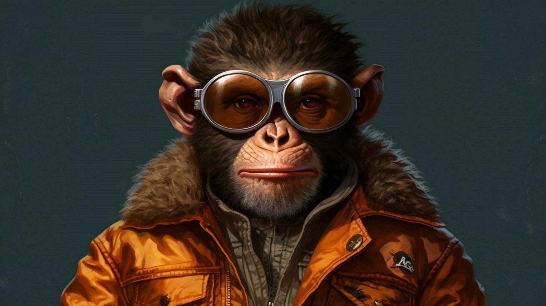 a monkey with glasses and a jacket that says plan photo