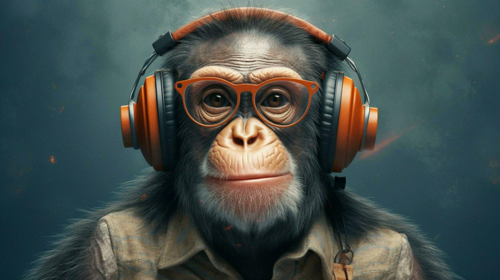 a monkey with headphones and glasses photo