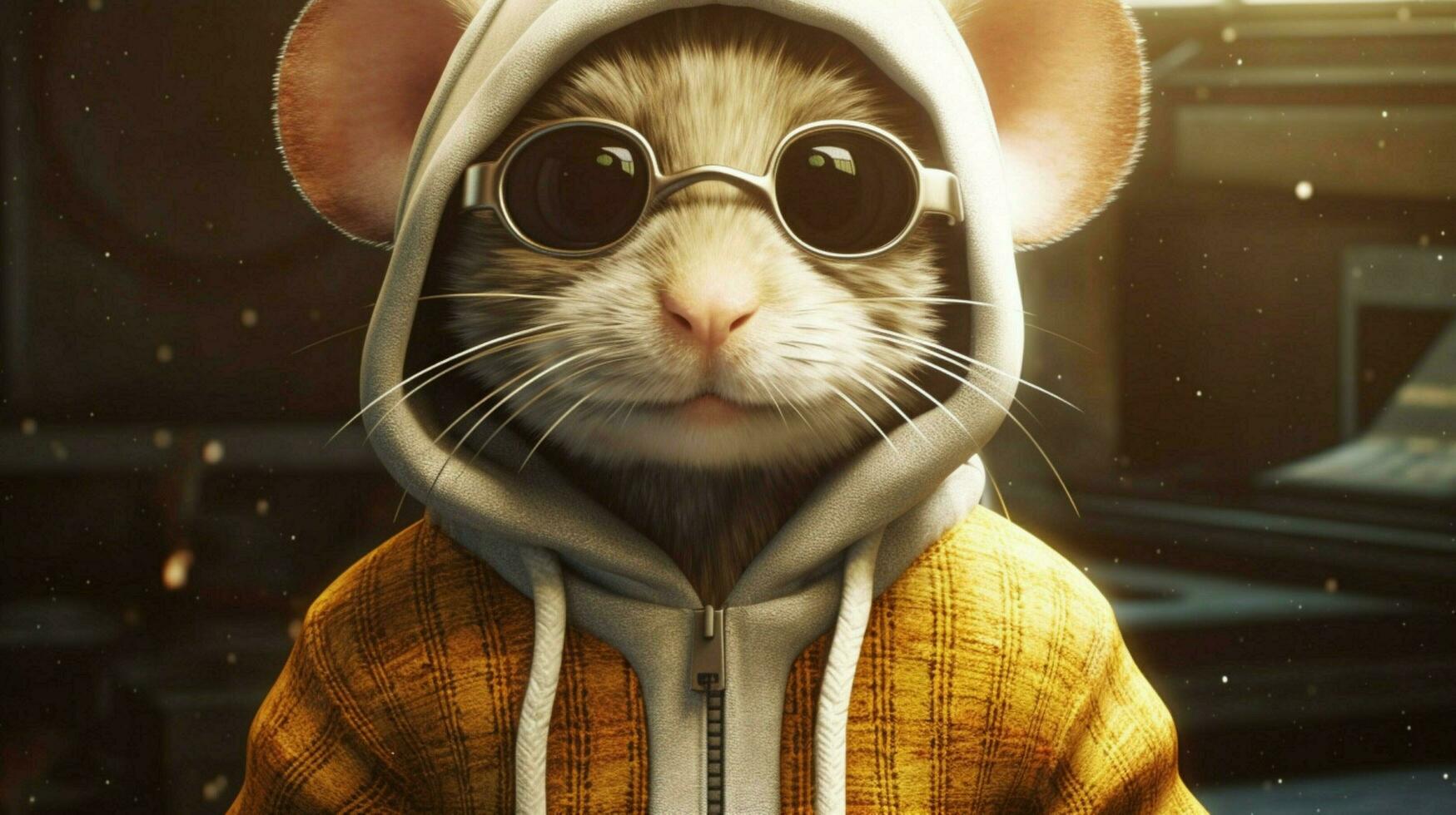 un ratón en un capucha con un capucha y lentes foto