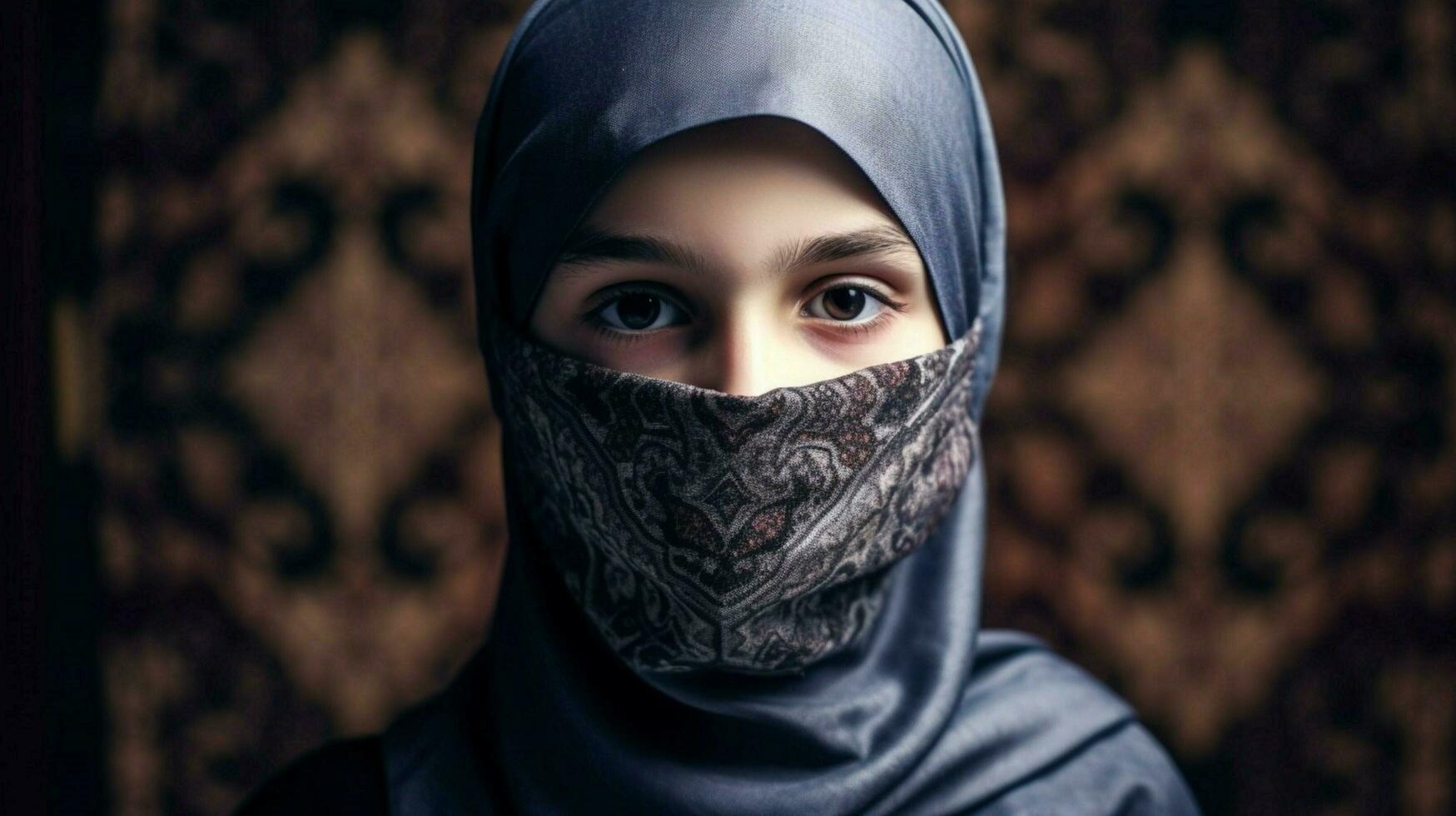 a muslim boy wearing protective mask covid 19 mas photo