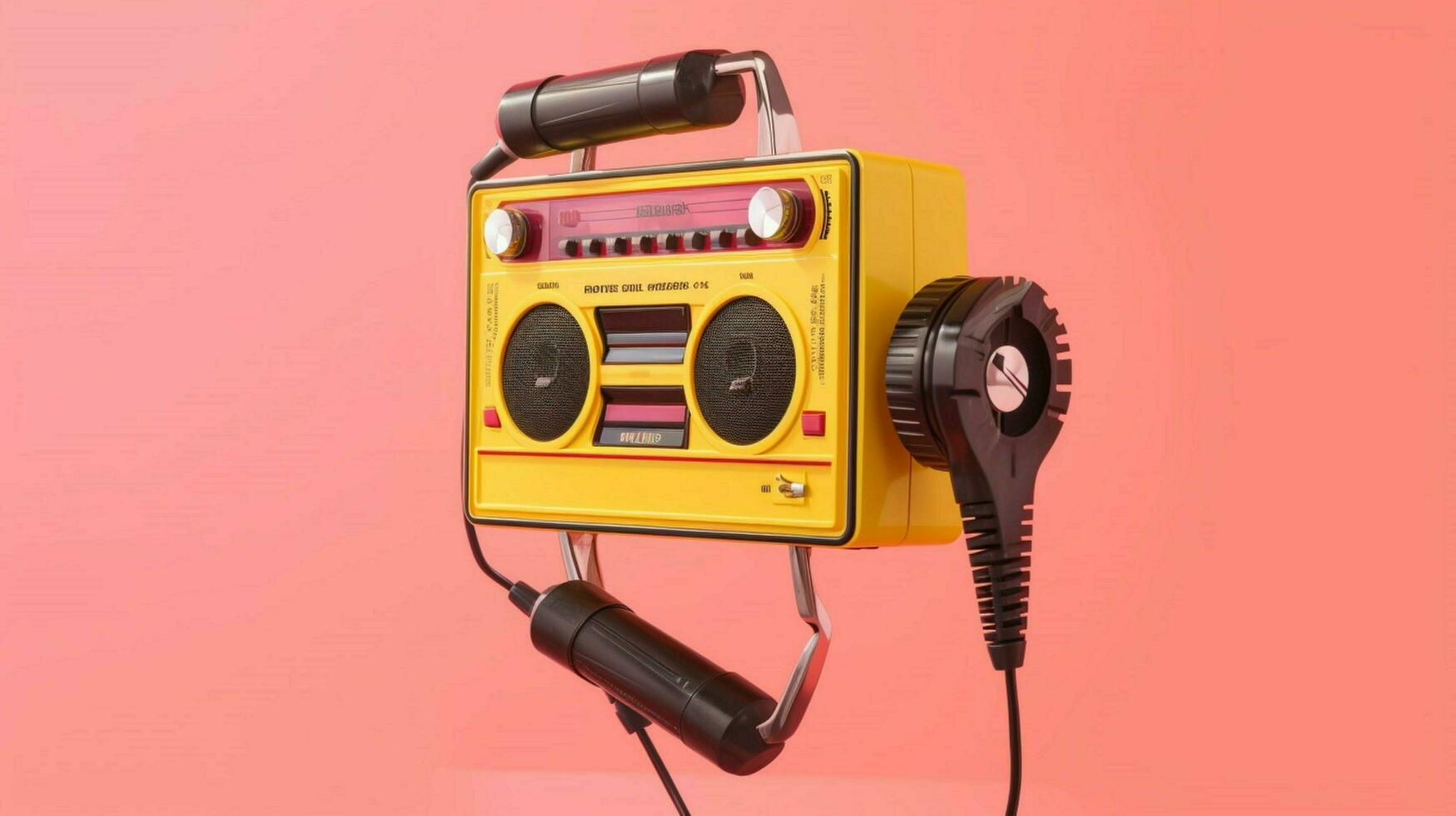 a pink and yellow cassette player with a yellow photo