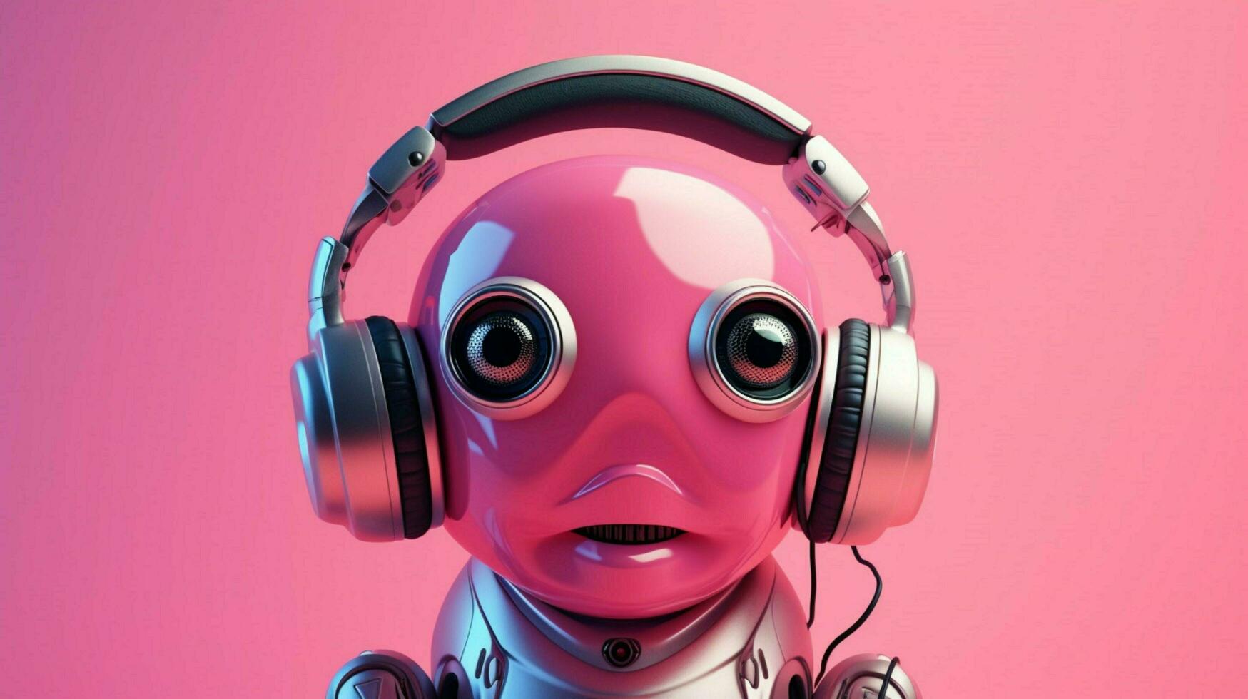 a pink robot with a headphone in his ears photo