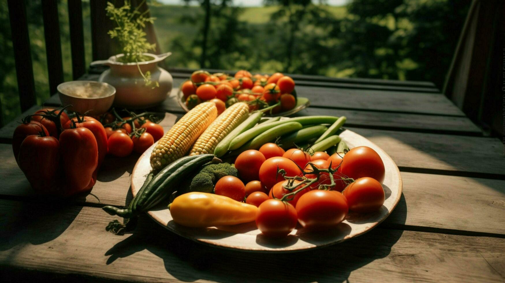 a plate of vegetables on a picnic table photo