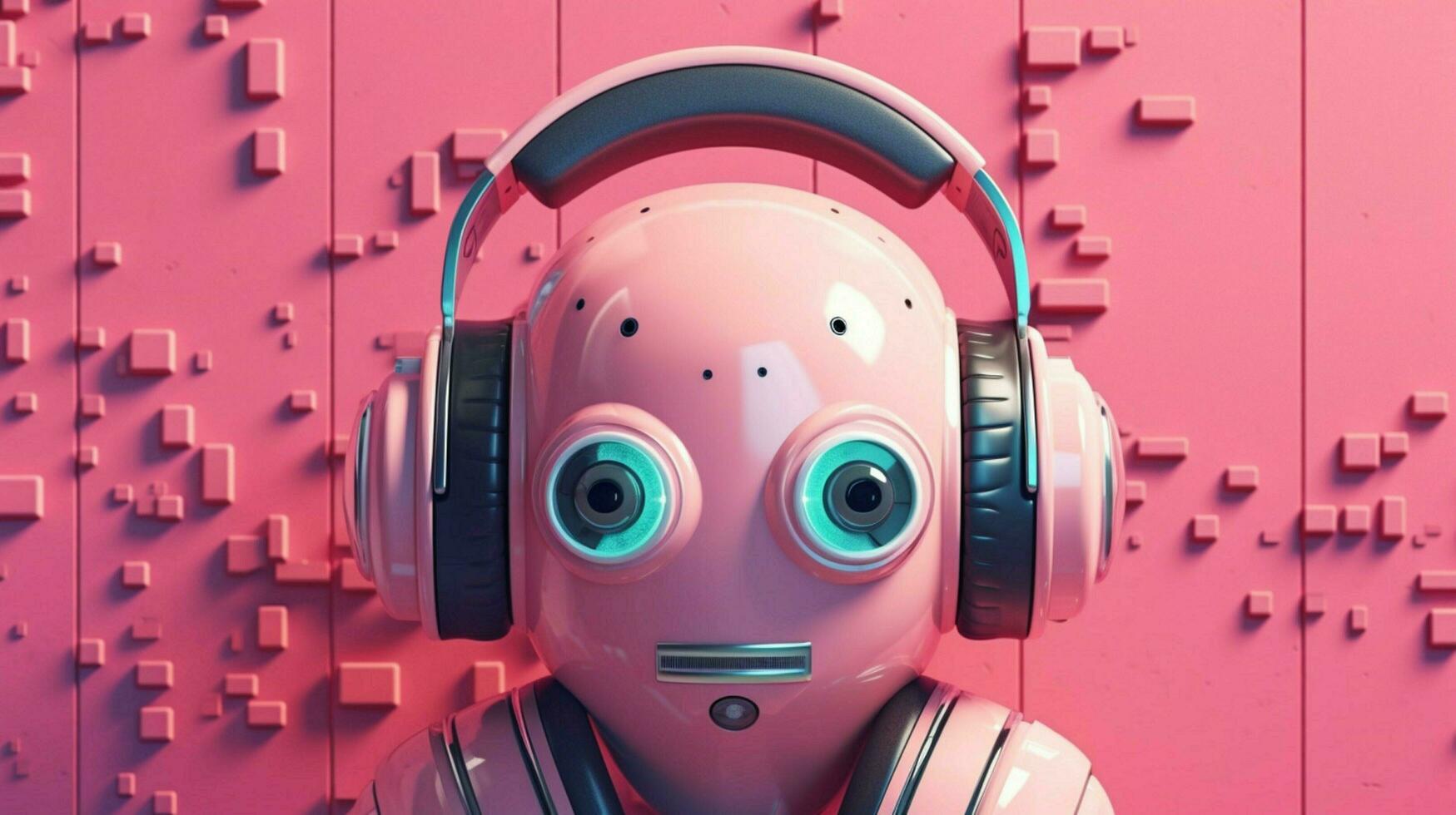 a poster for a robot with a pink headphone photo