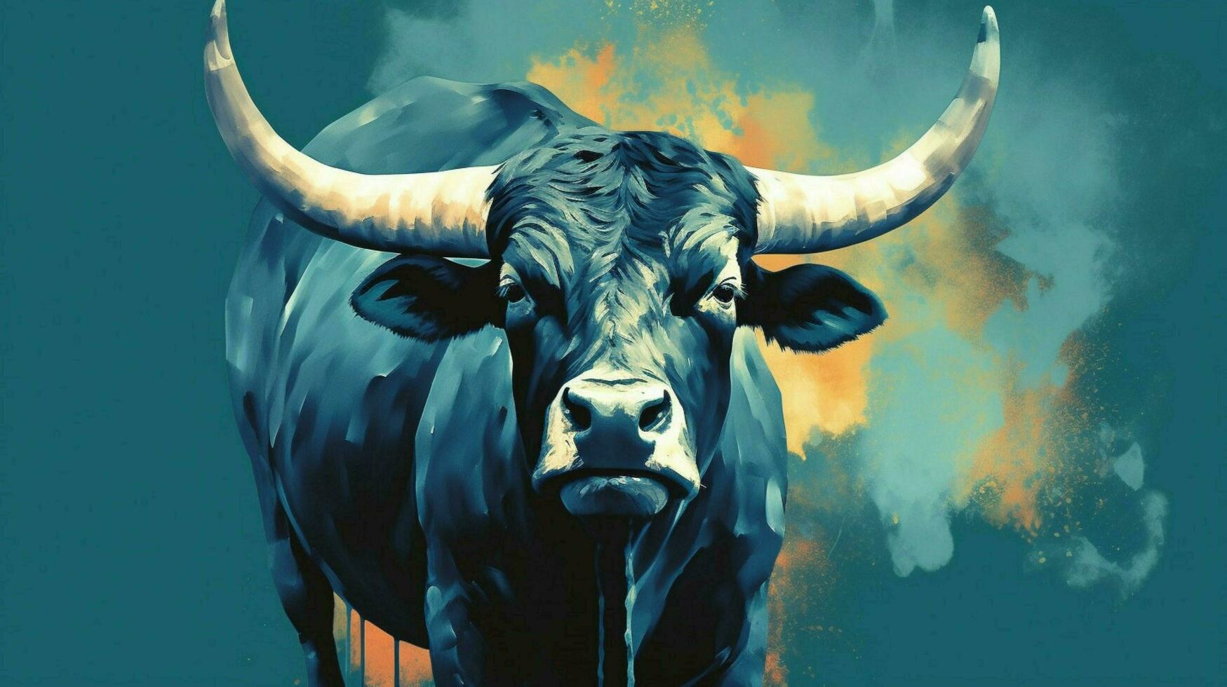 a poster of a bull with a blue background photo