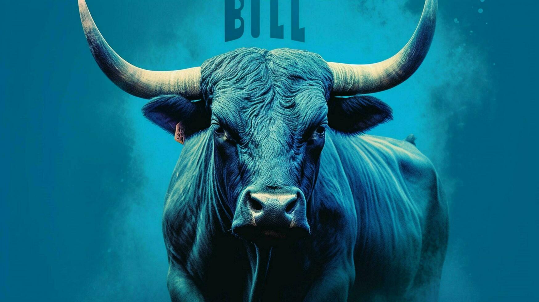 a poster of a bull with a blue background photo