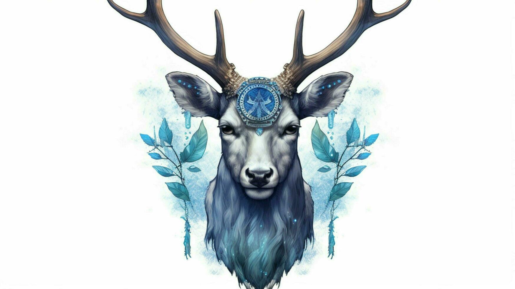 a poster of a deer with a blue head and horns photo