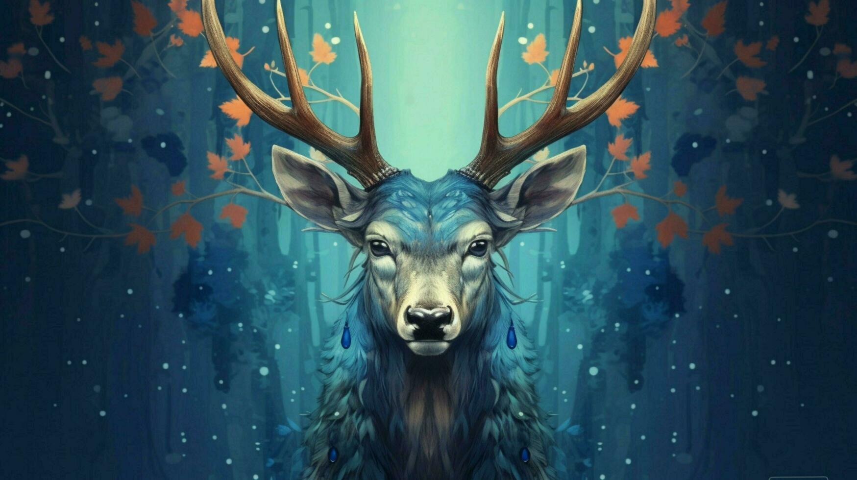 a poster of a deer with a blue head and horns photo