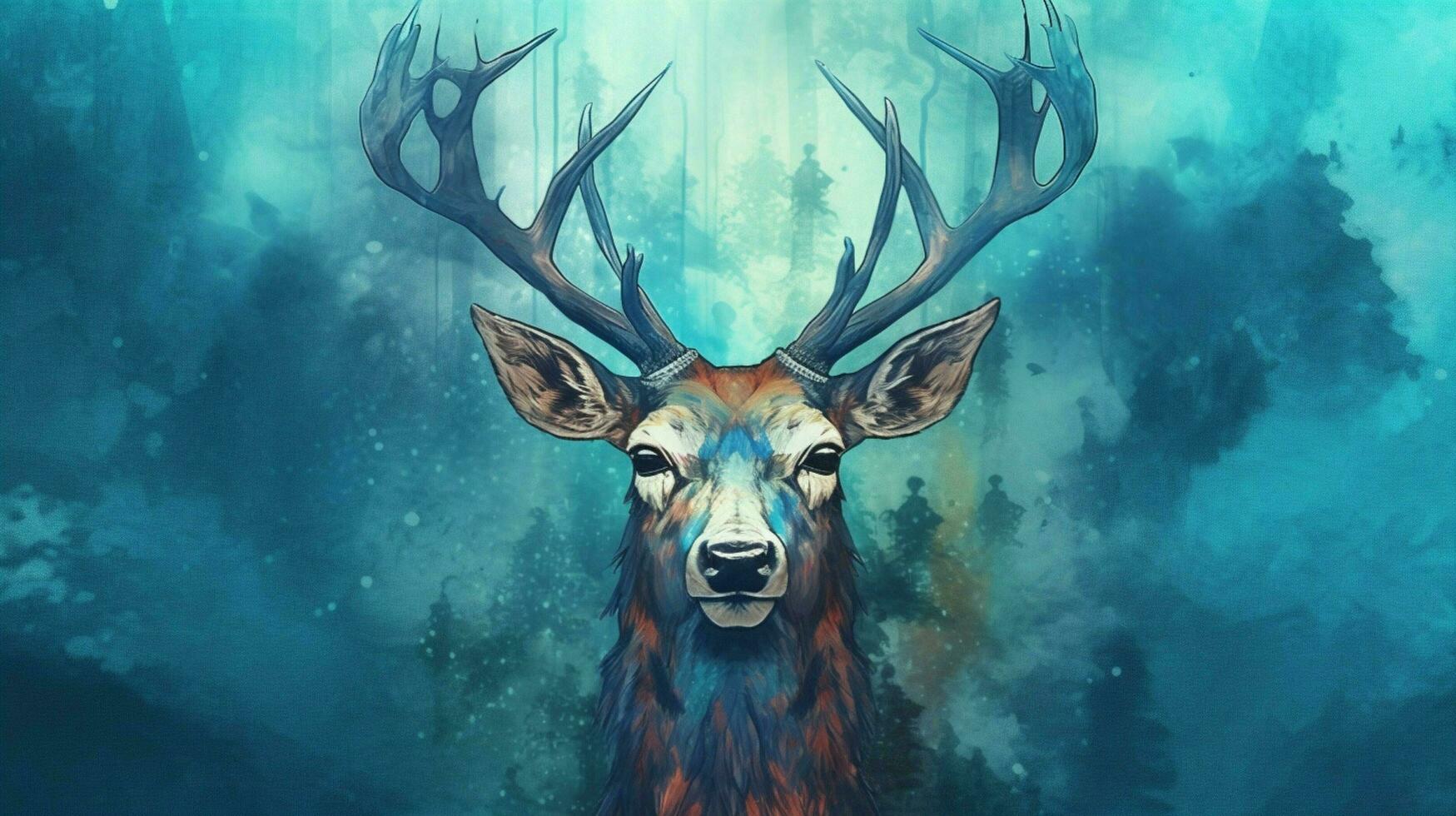 a poster of a deer with a blue head and horns photo