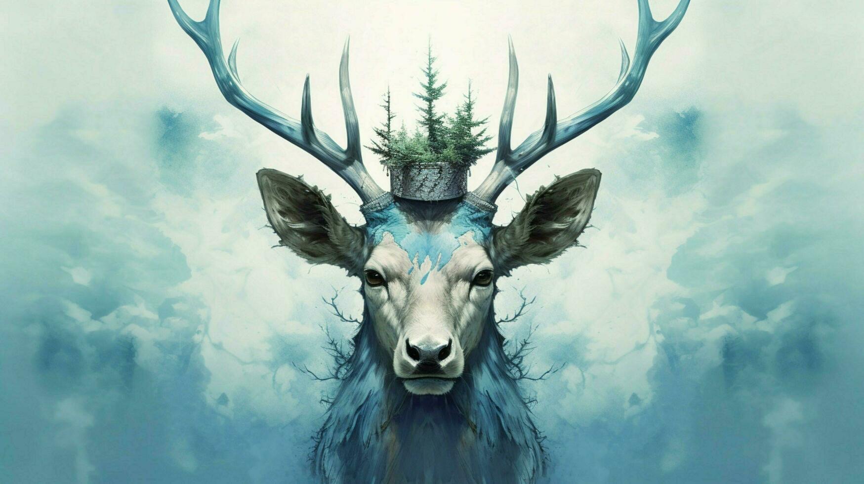 a poster of a deer with a blue head and horns photo