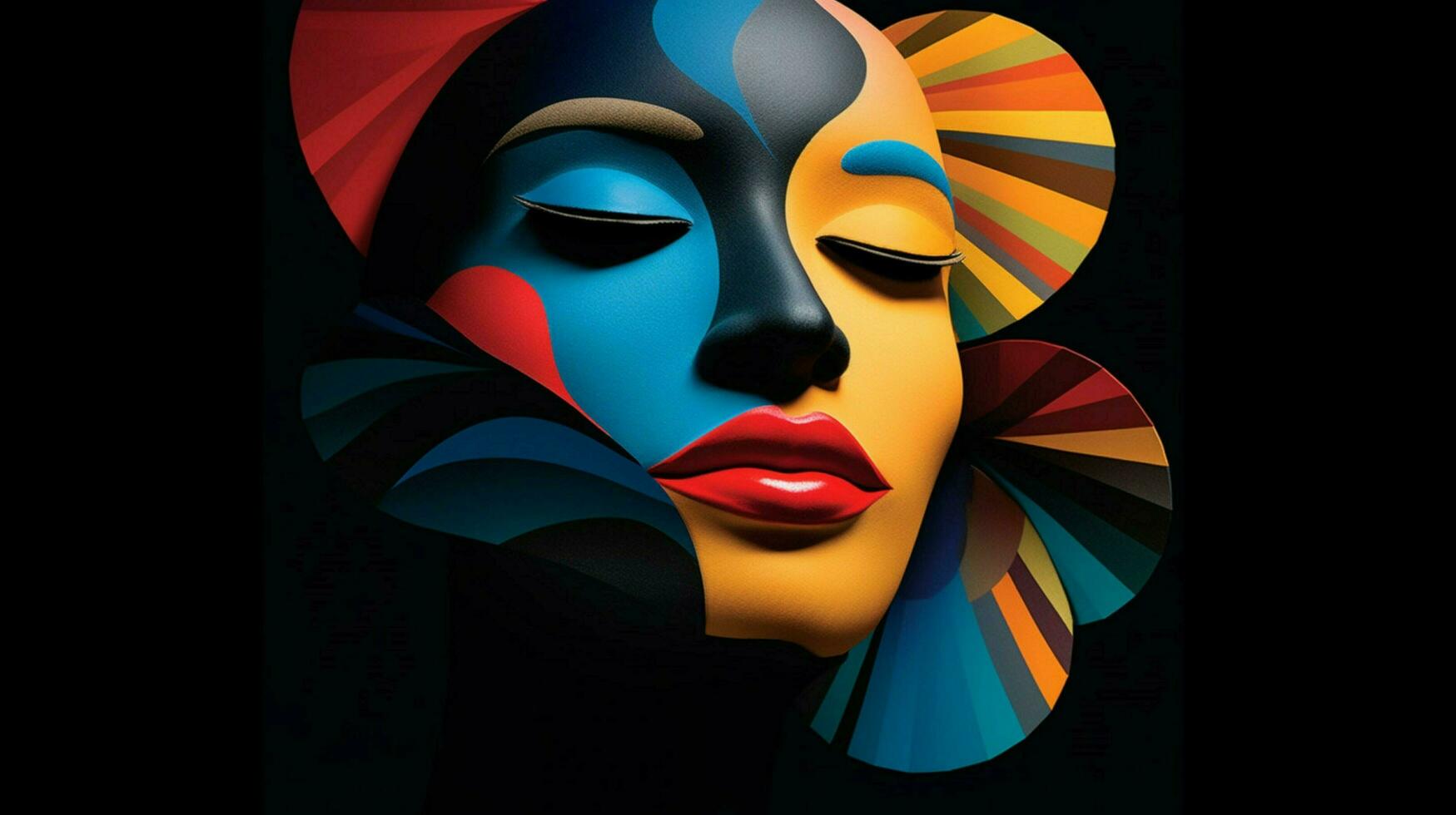 a poster of a woman with a colorful face photo