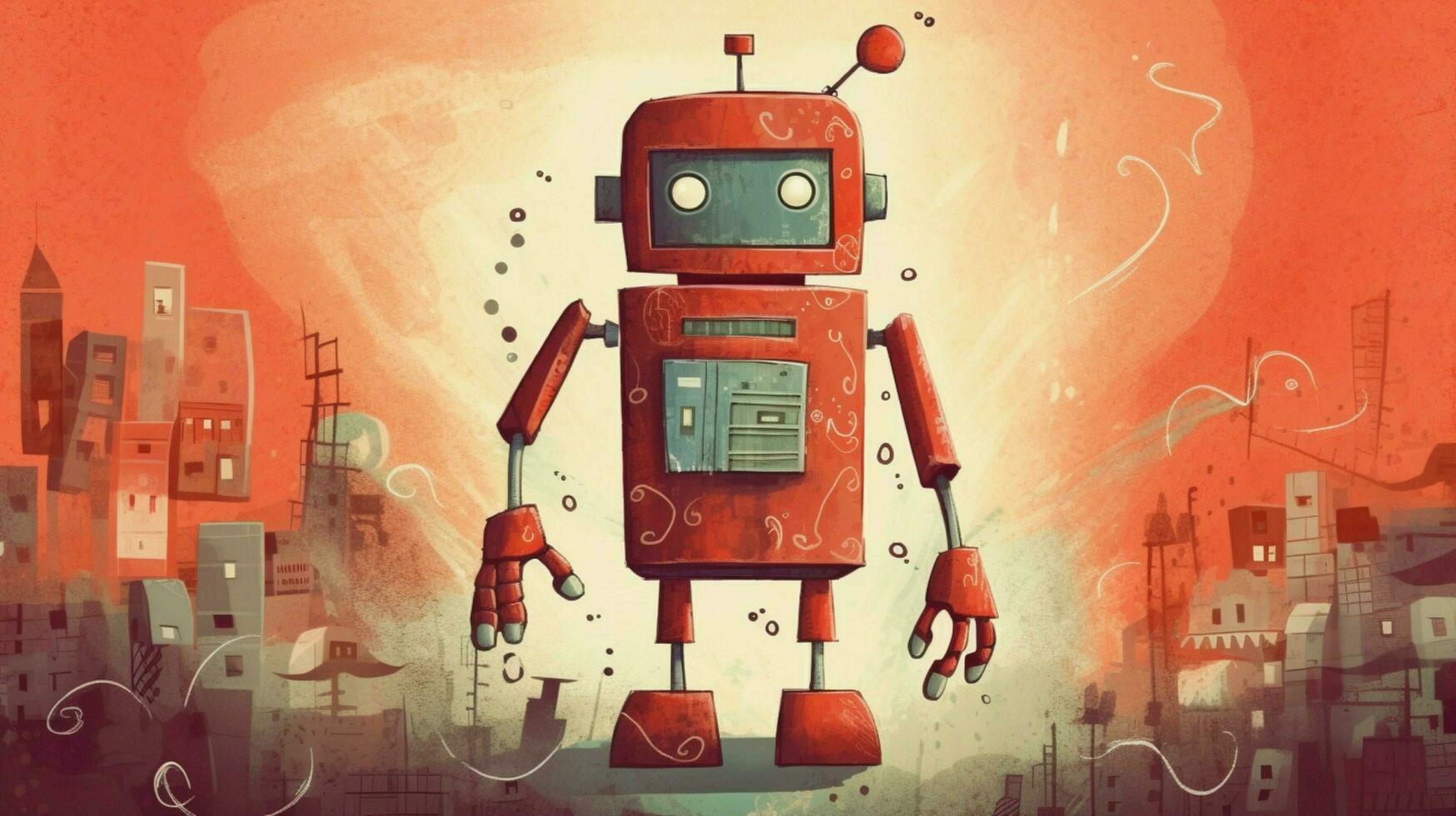 a poster with a red robot with the word robot on photo