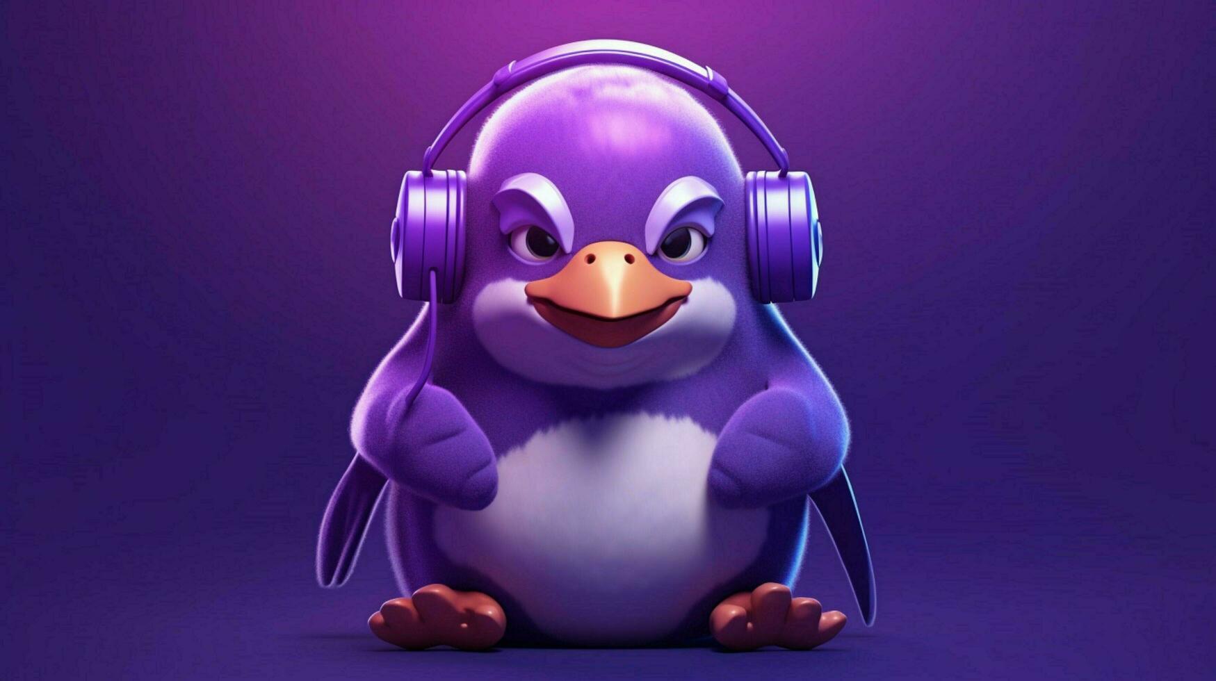 a purple penguin with headphones and a hoodie photo