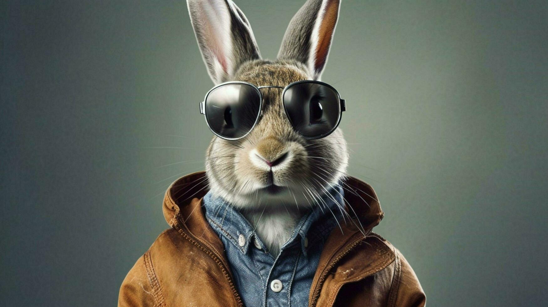 a rabbit in a jacket with glasses and a hoodie photo